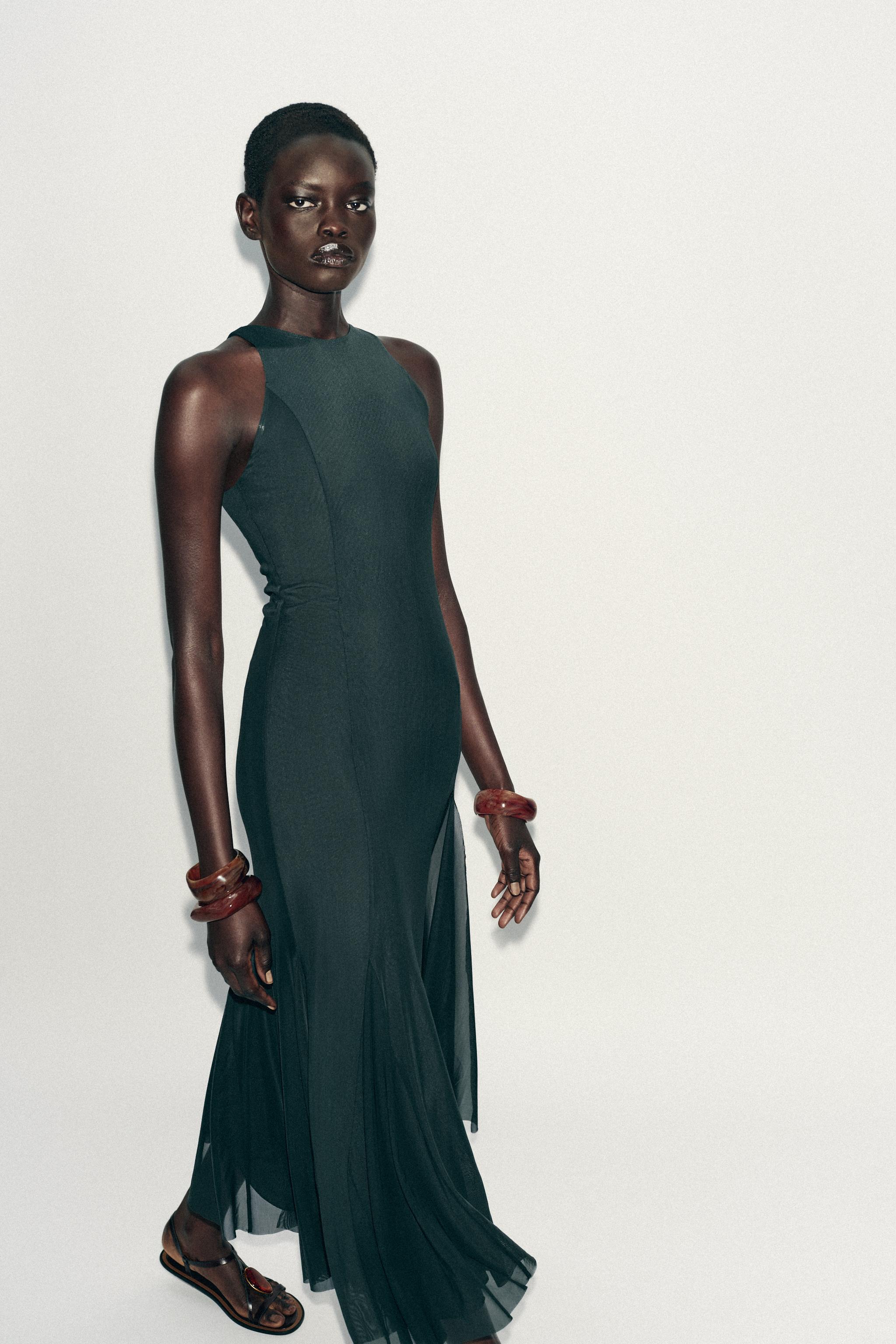 LONG TULLE GODET DRESS