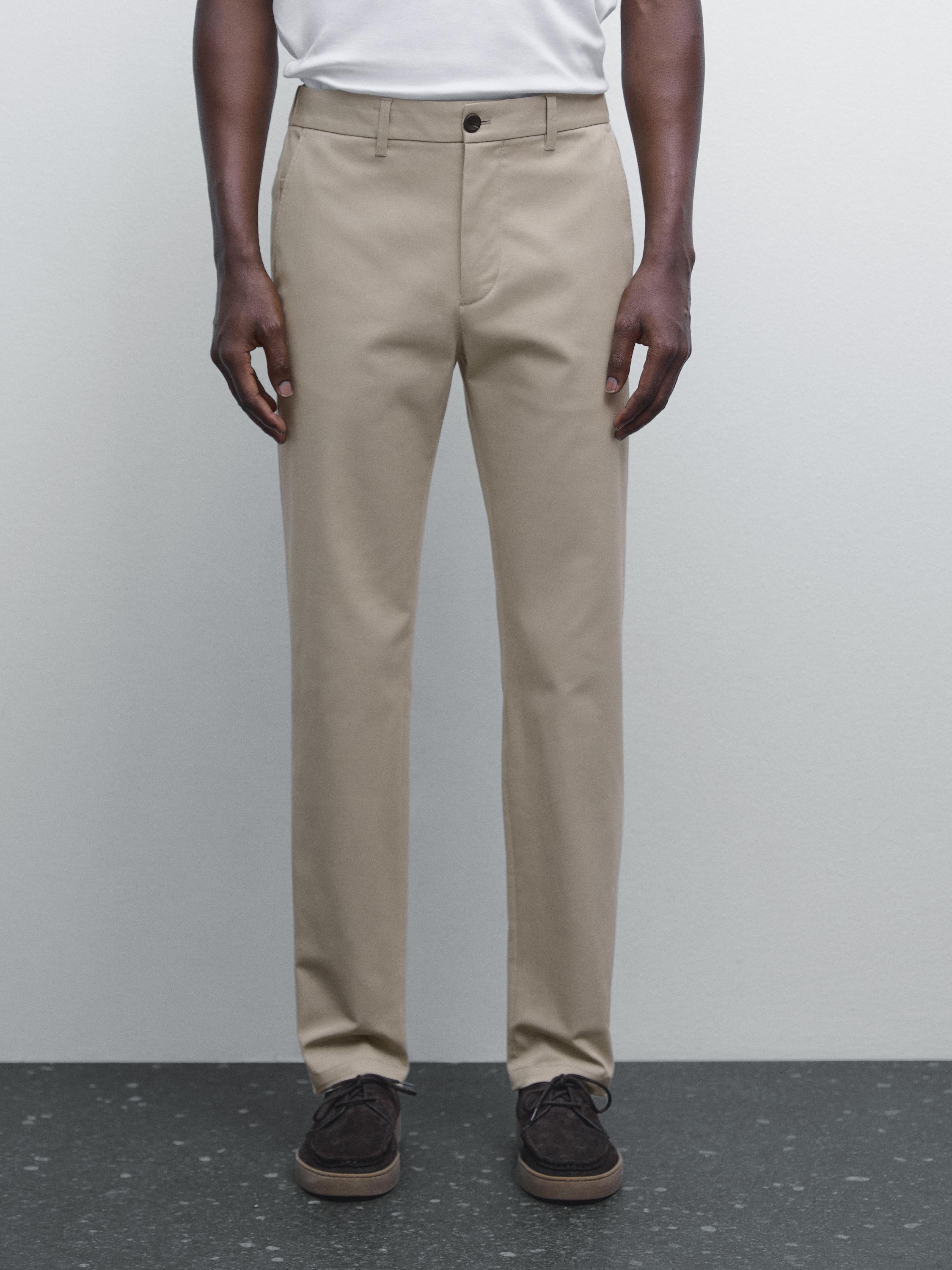 Cotton blend tapered fit trousers