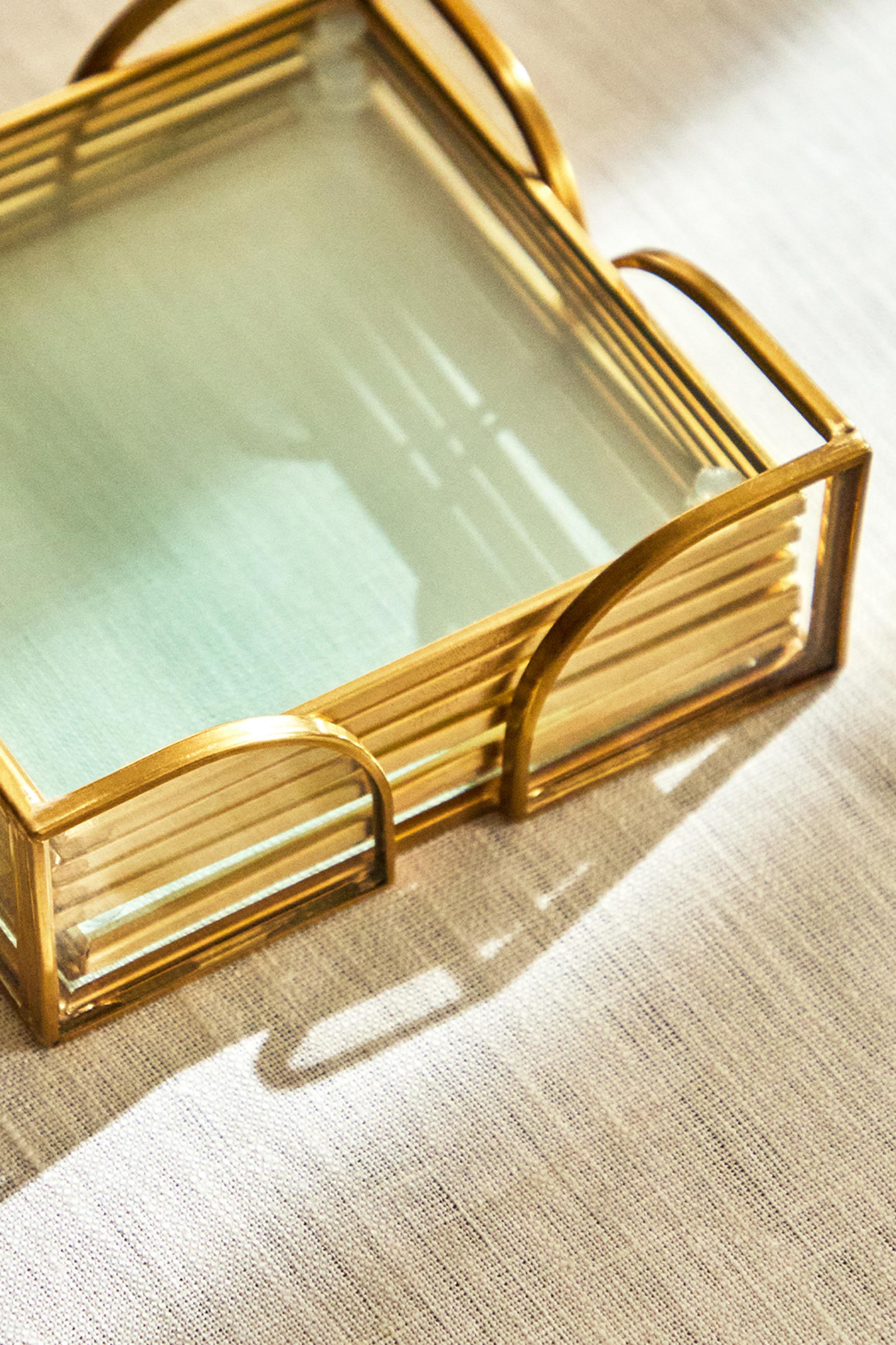 SET OF METAL AND GLASS COASTERS (SET OF 6)