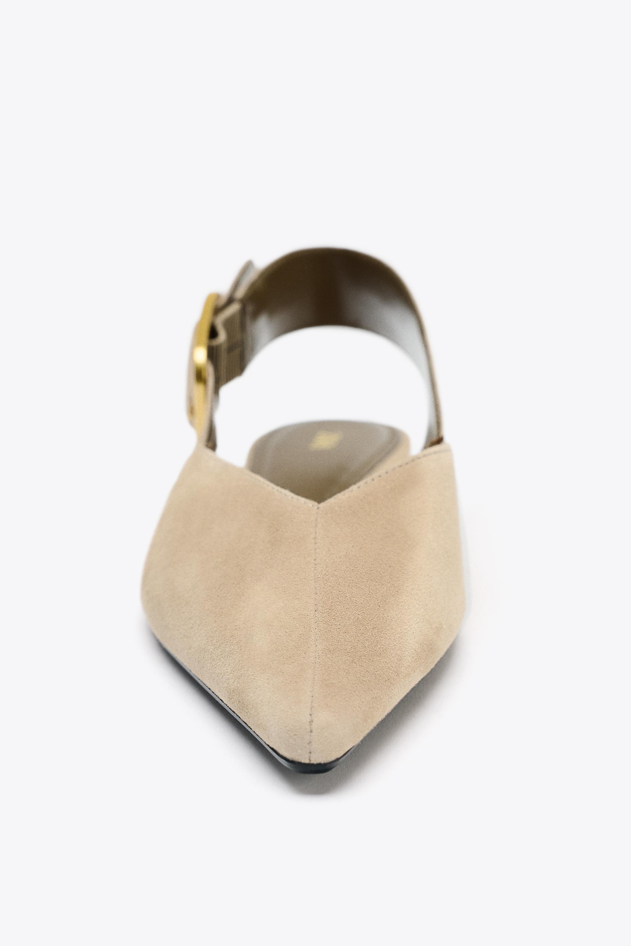 SPLIT LEATHER BUCKLE SLINGBACKS