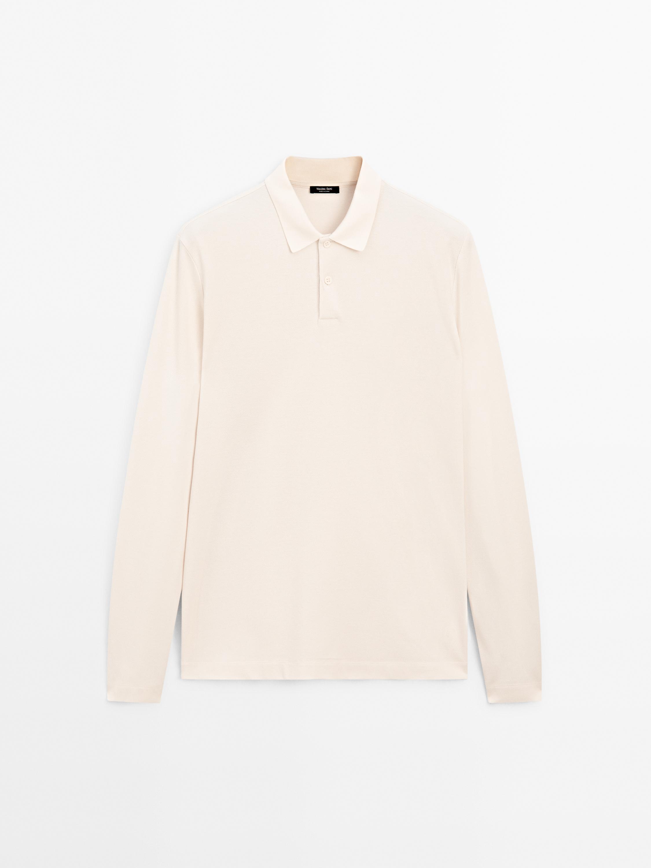 Long sleeve mercerised cotton piqué polo shirt