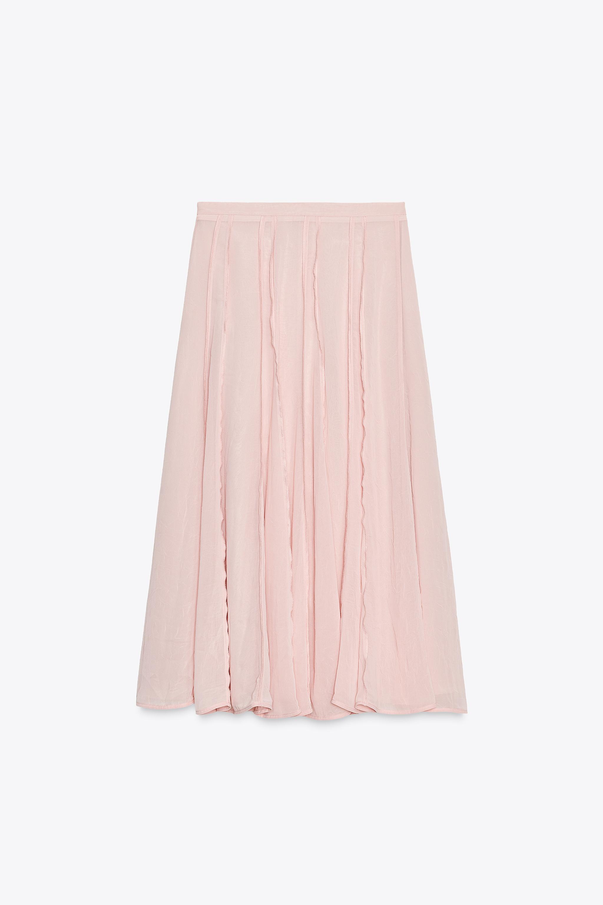 SEMI-SHEER TOPSTITCHED MIDI SKIRT