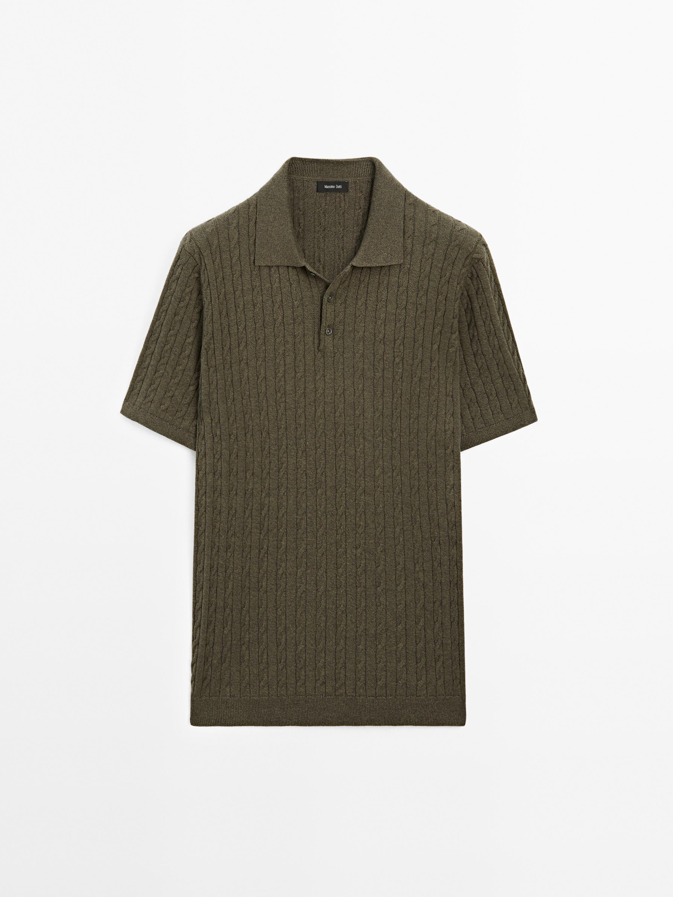 Cable-knit polo shirt