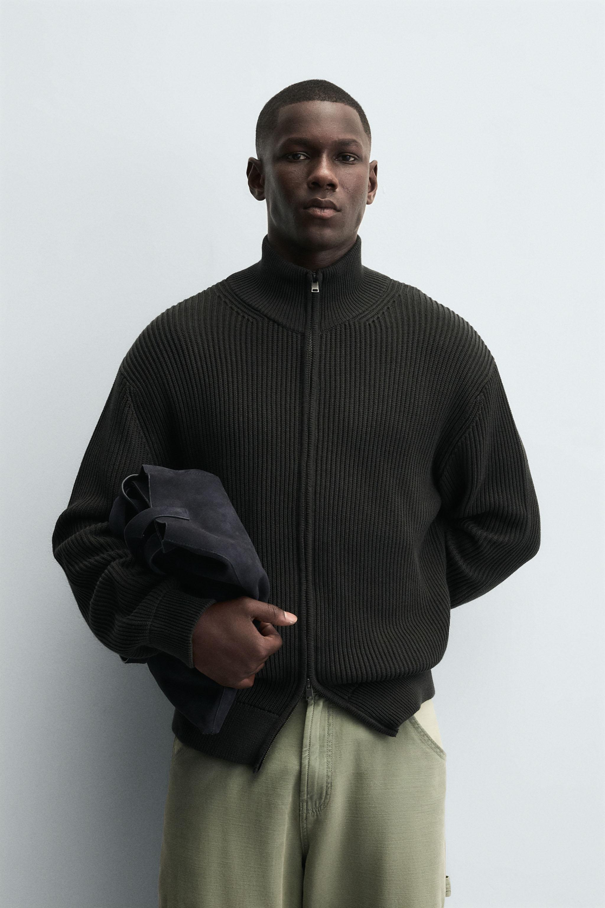 PURL KNIT ZIP-UP CARDIGAN