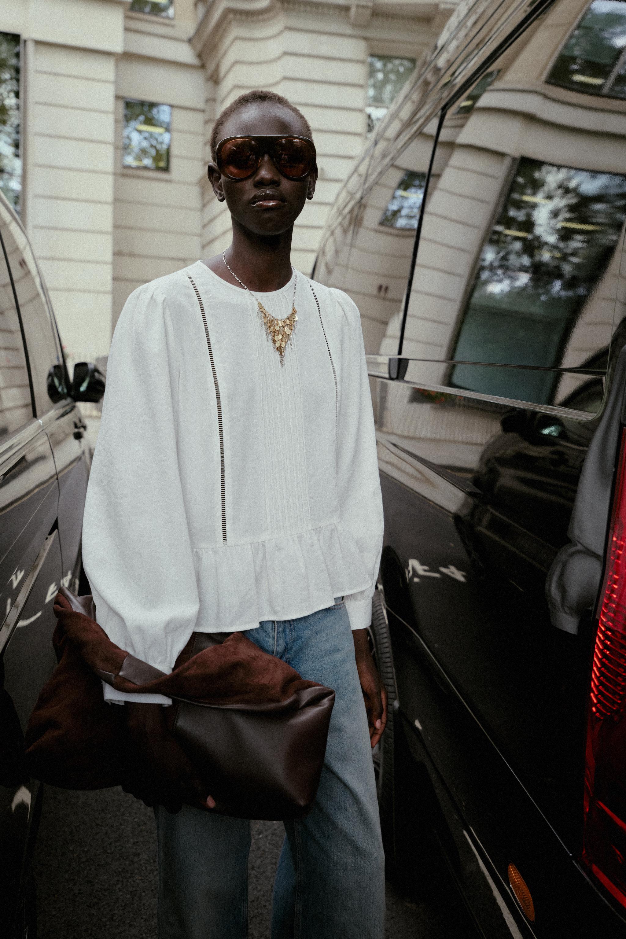 LACE TRIM PEPLUM BLOUSE