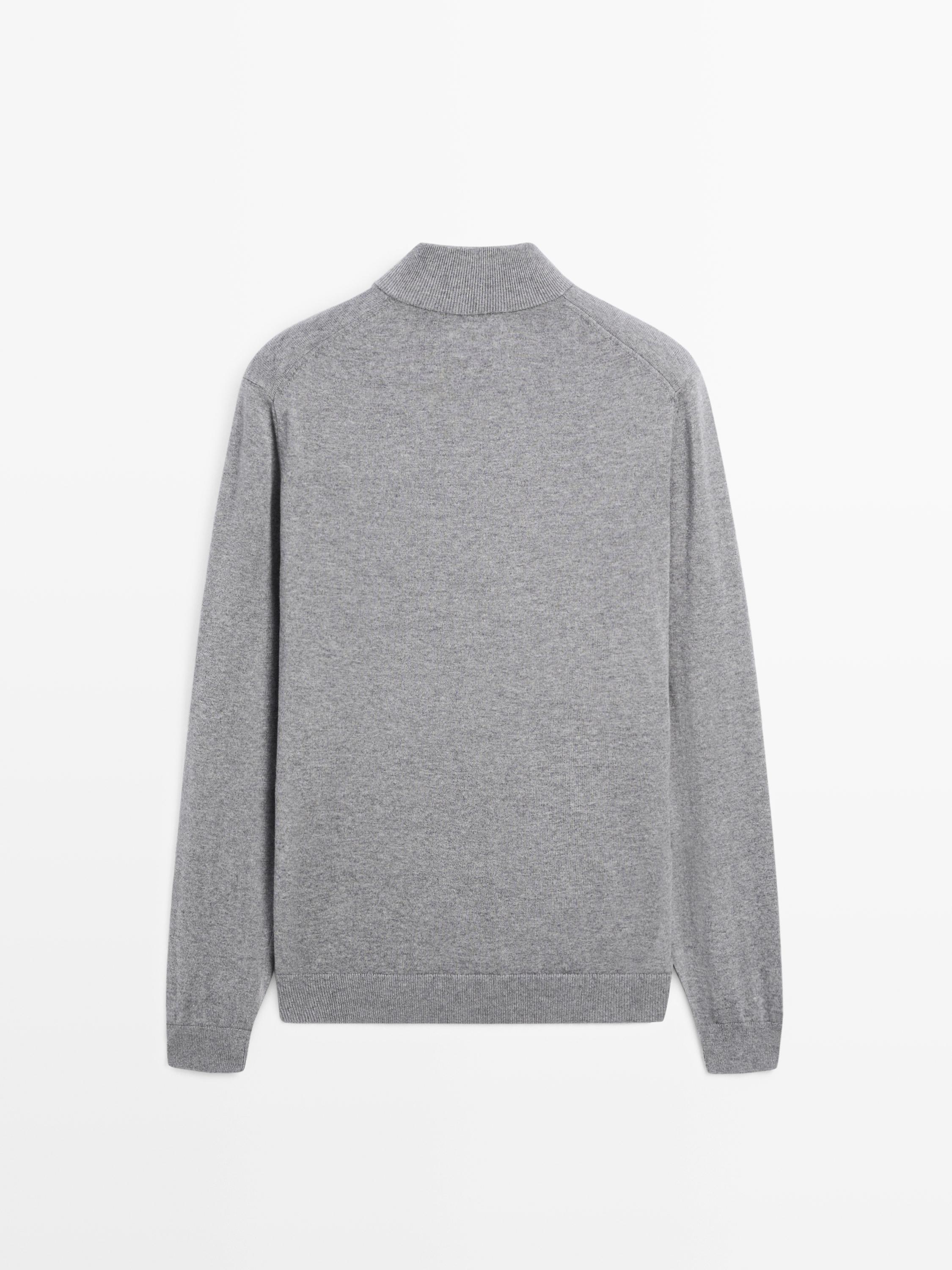 Knit sweater with mock button neck