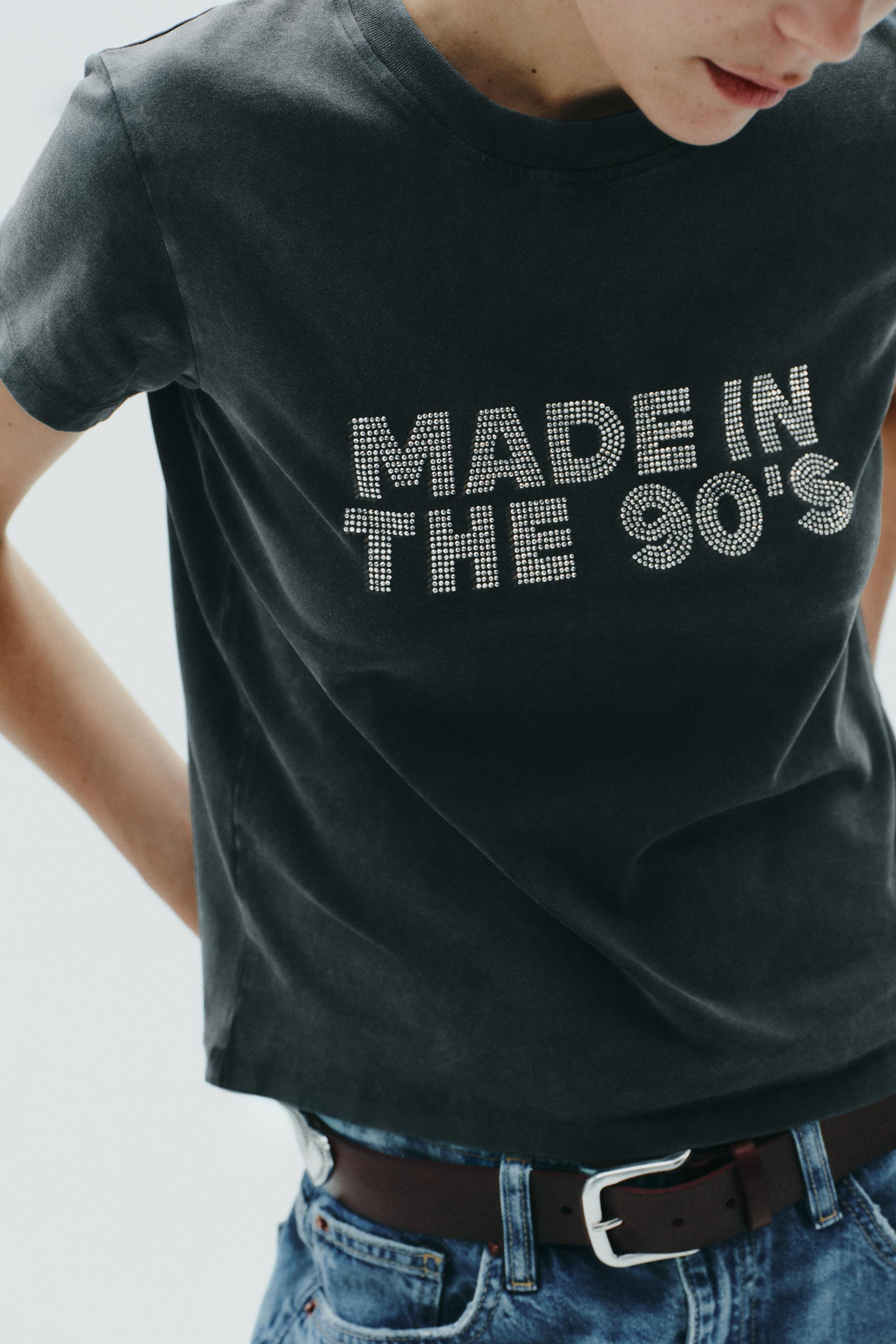 WASHED EFFECT RHINESTONE T-SHIRT