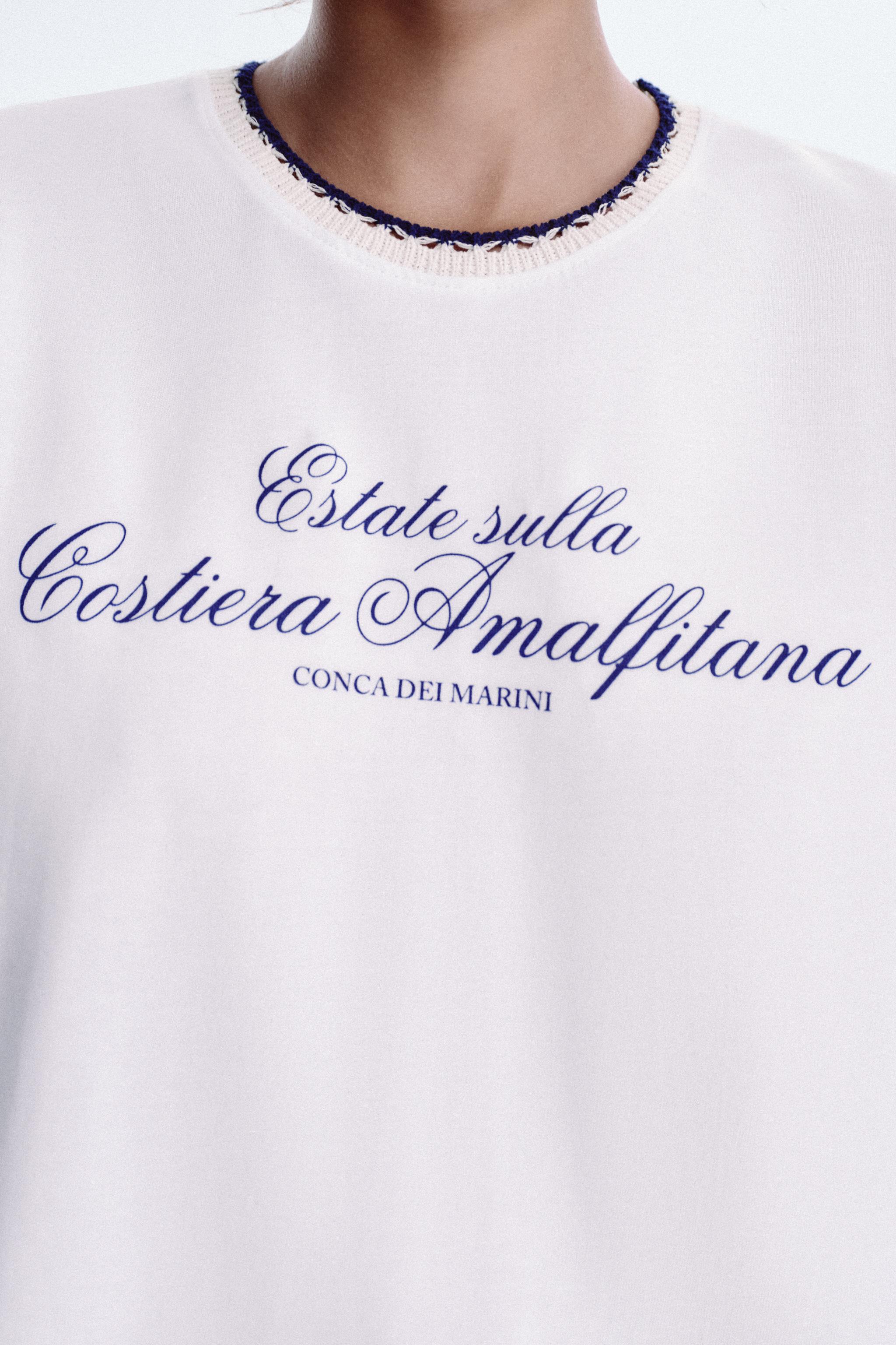 TEXT T-SHIRT WITH KNIT COLLAR