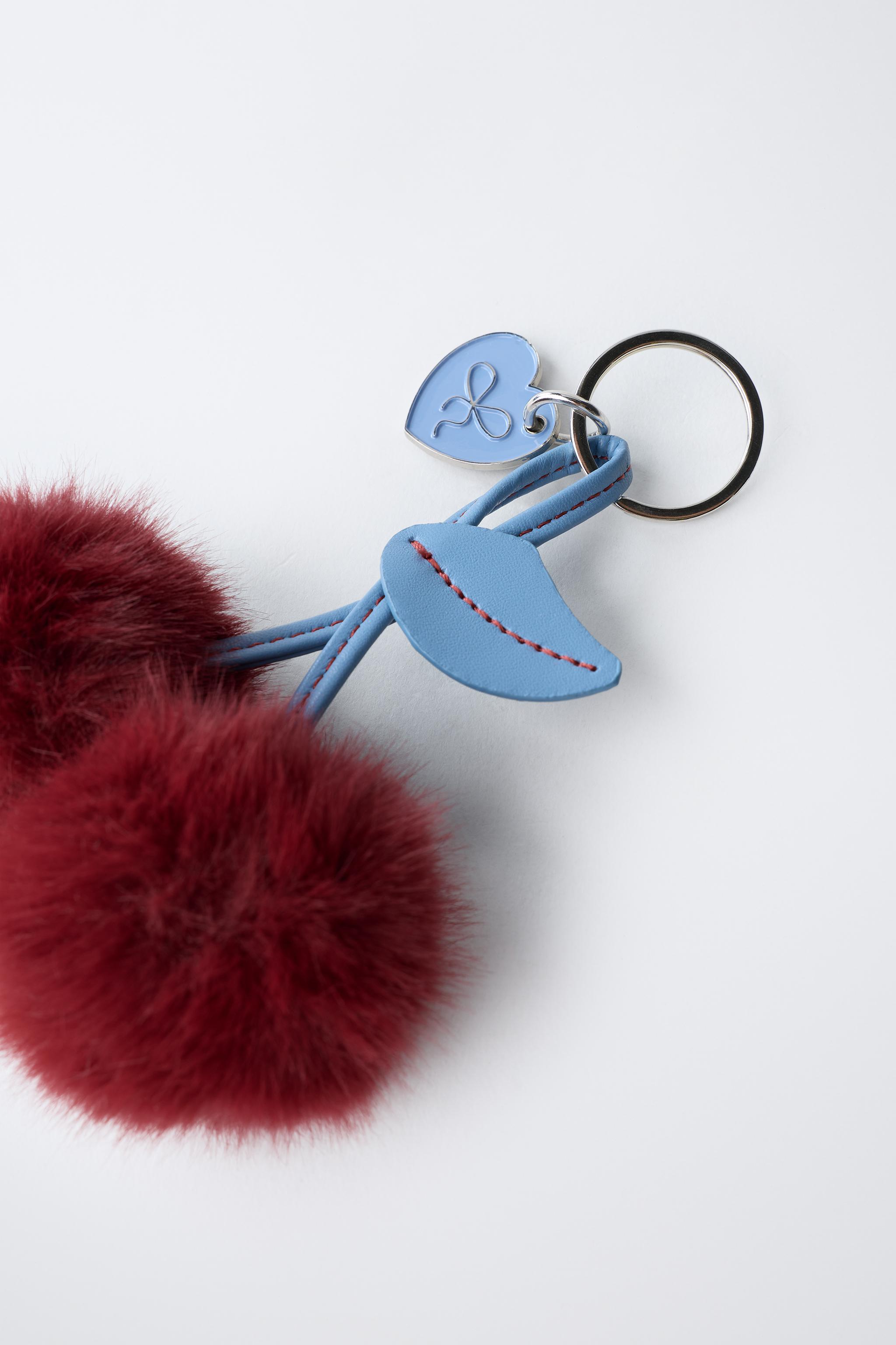 FAUX FUR CHERRY KEYCHAIN