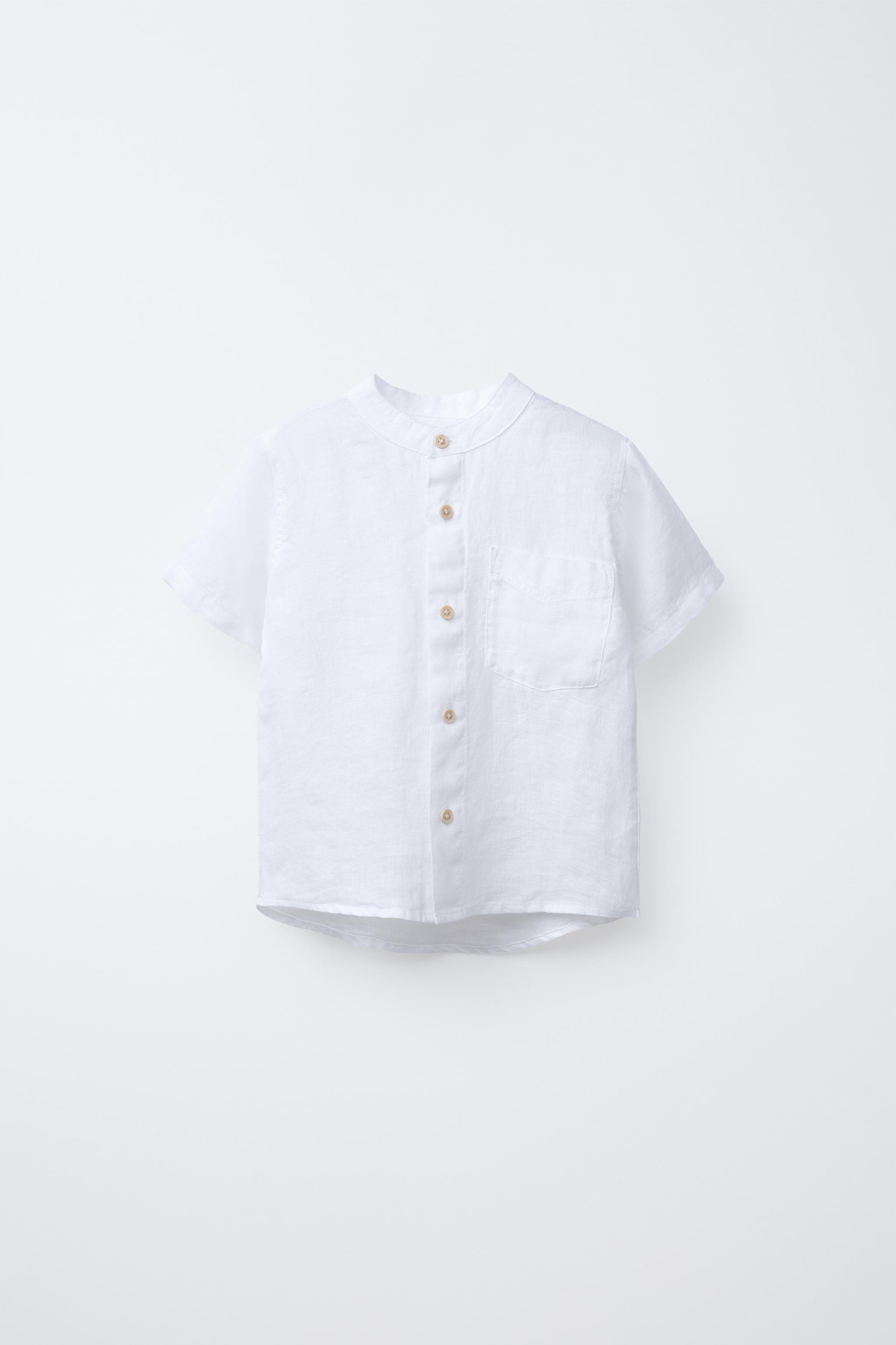 LINEN MANDARIN COLLAR SHIRT