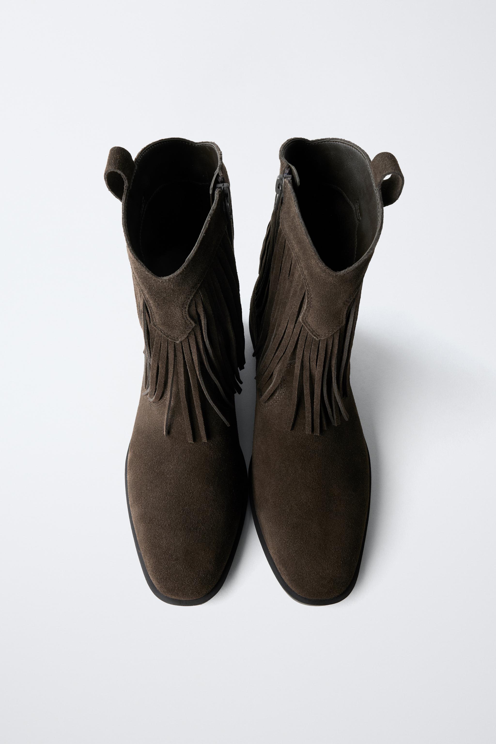 FRINGED LEATHER COWBOY ANKLE BOOTS