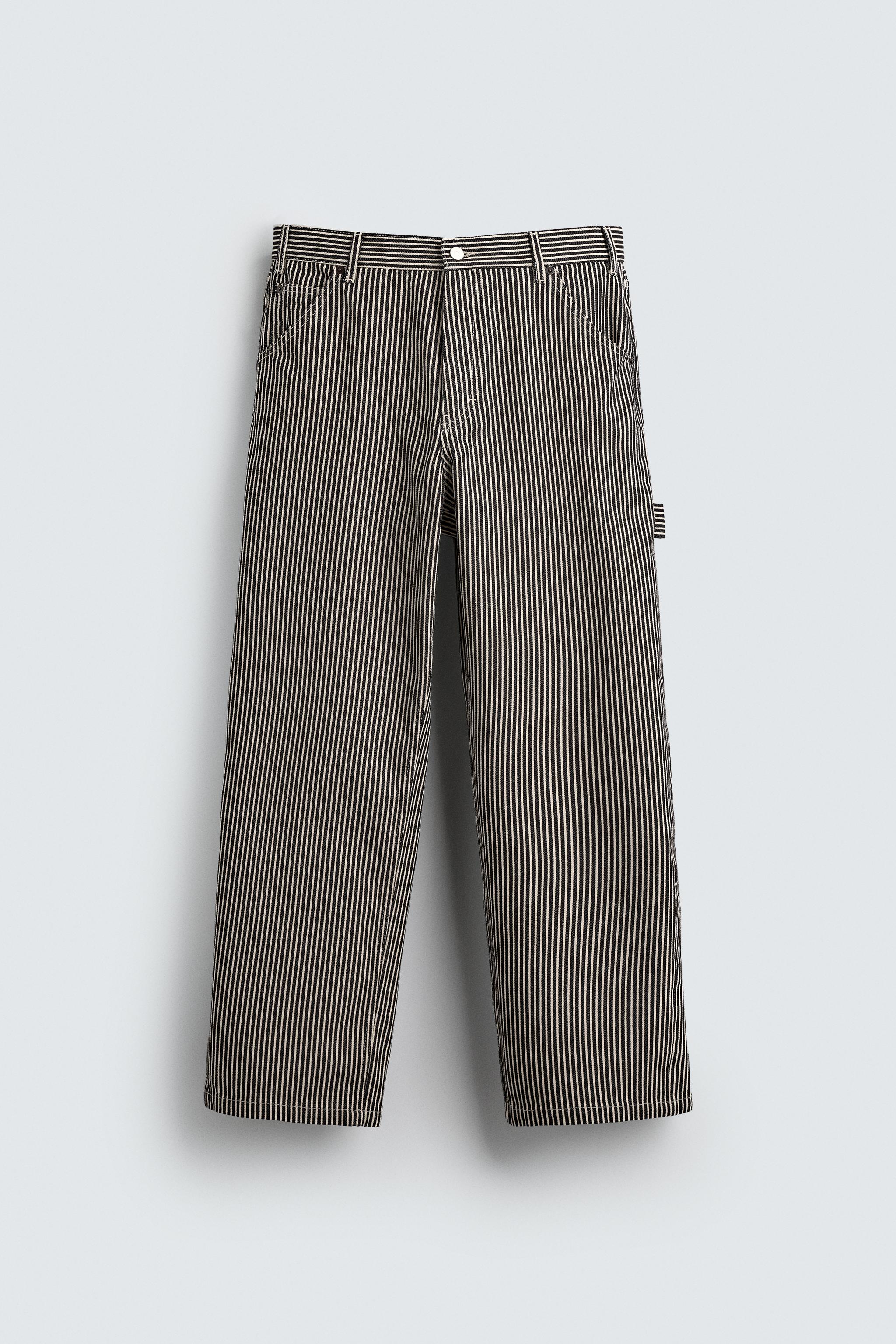 STRIPED BAGGY FIT CARPENTER PANTS