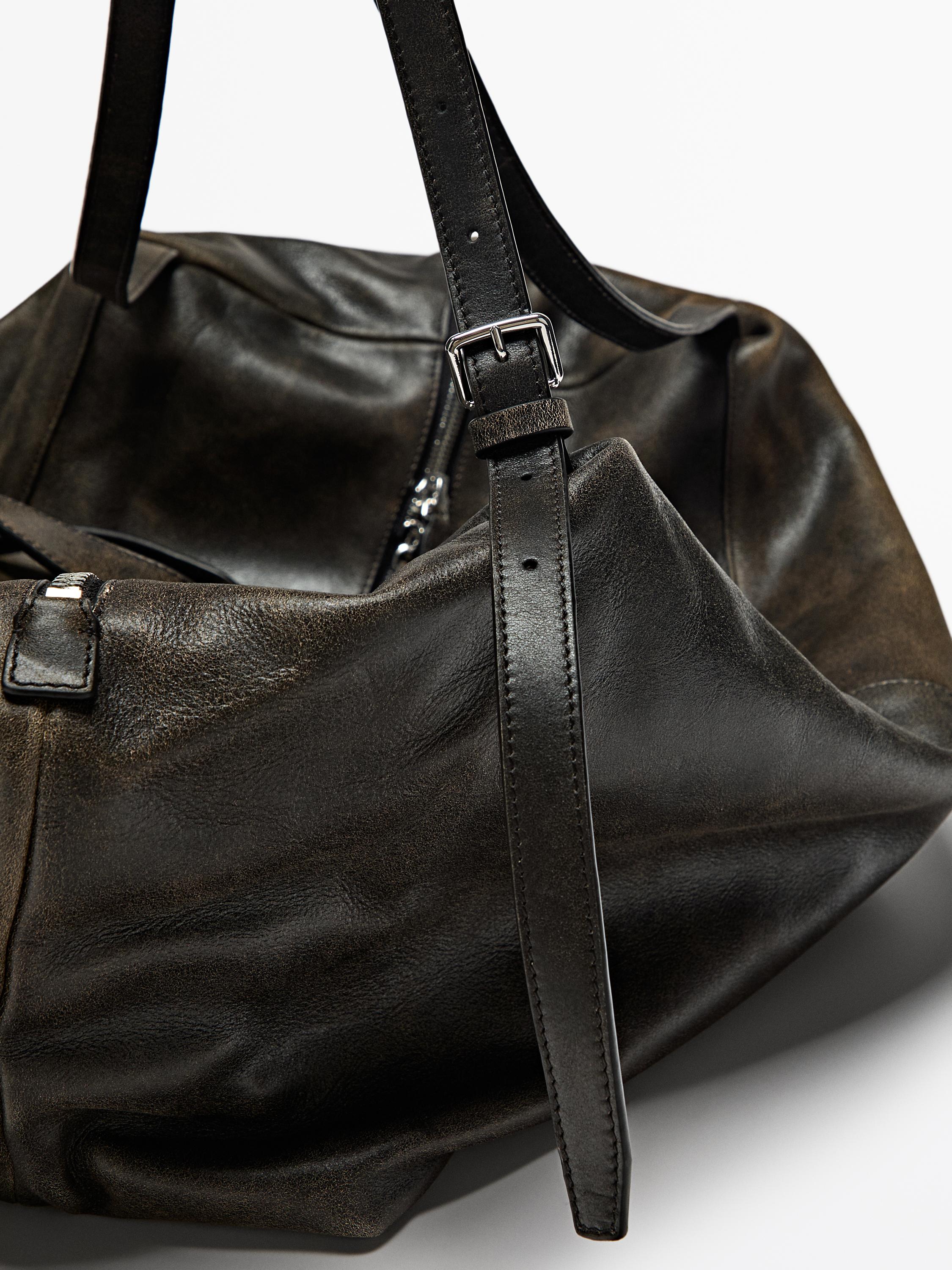 Crackled nappa leather duffle bag