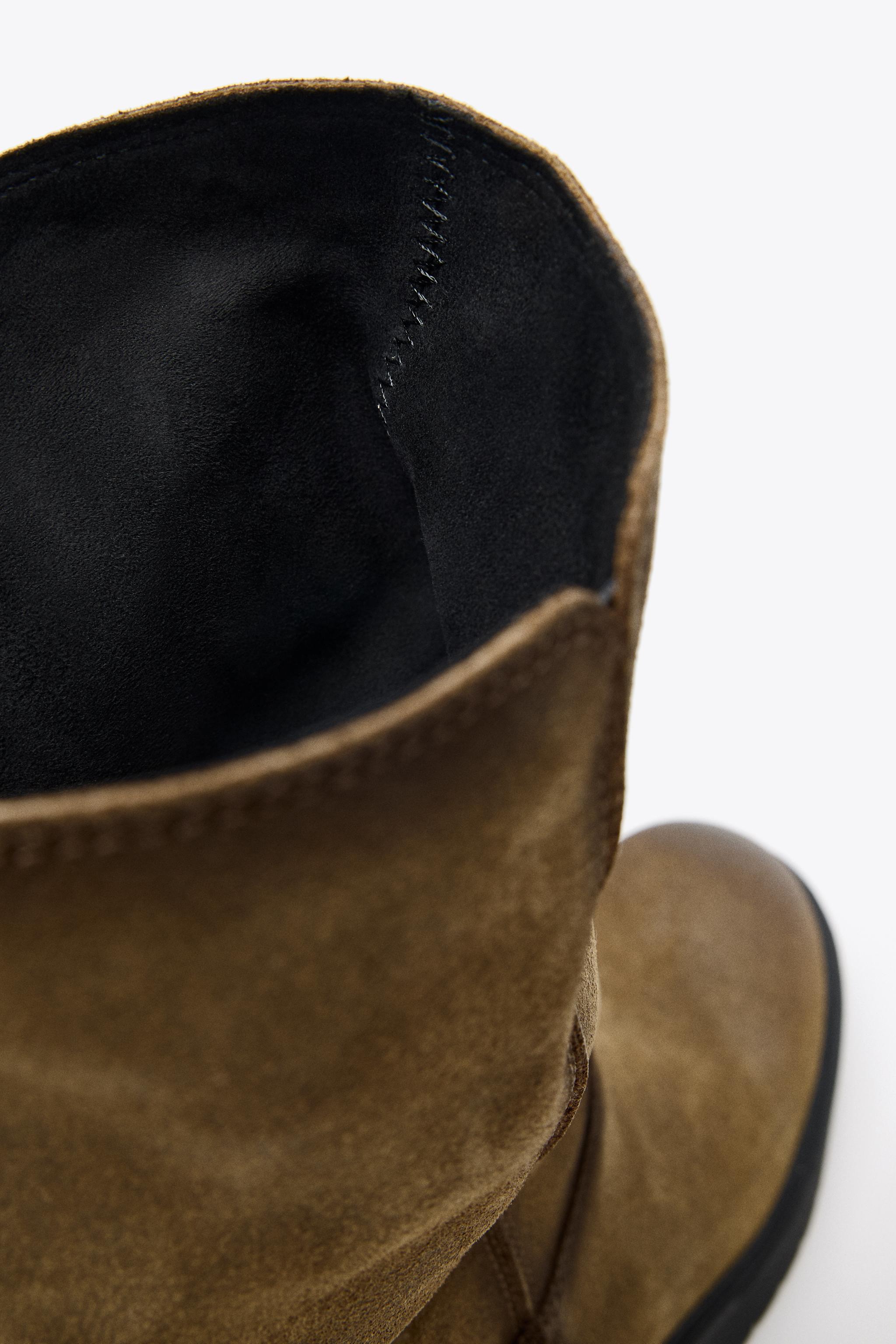 DISTRESSED EFFECT SPLIT LEATHER ANKLE BOOTS