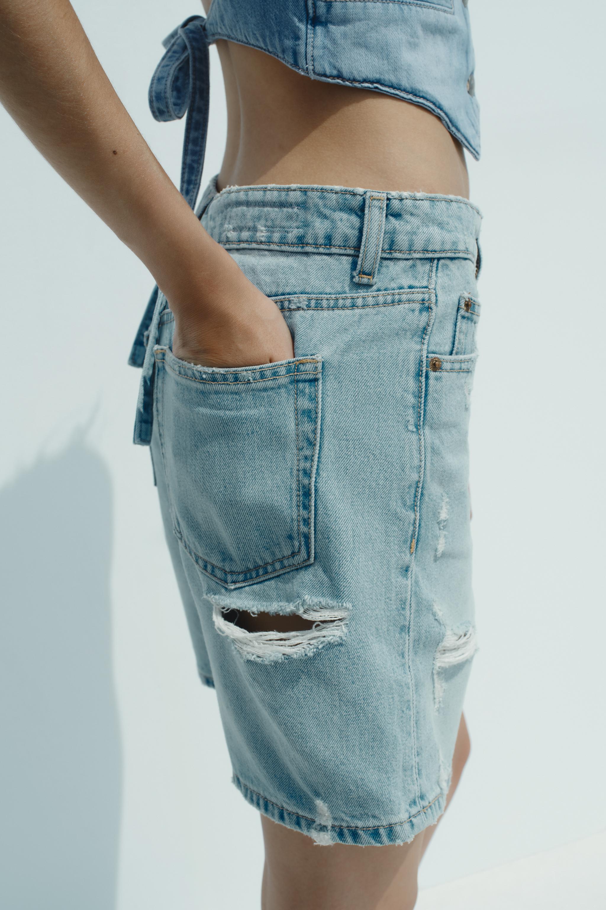 MID-RISE RIPPED TRF DENIM SHORTS