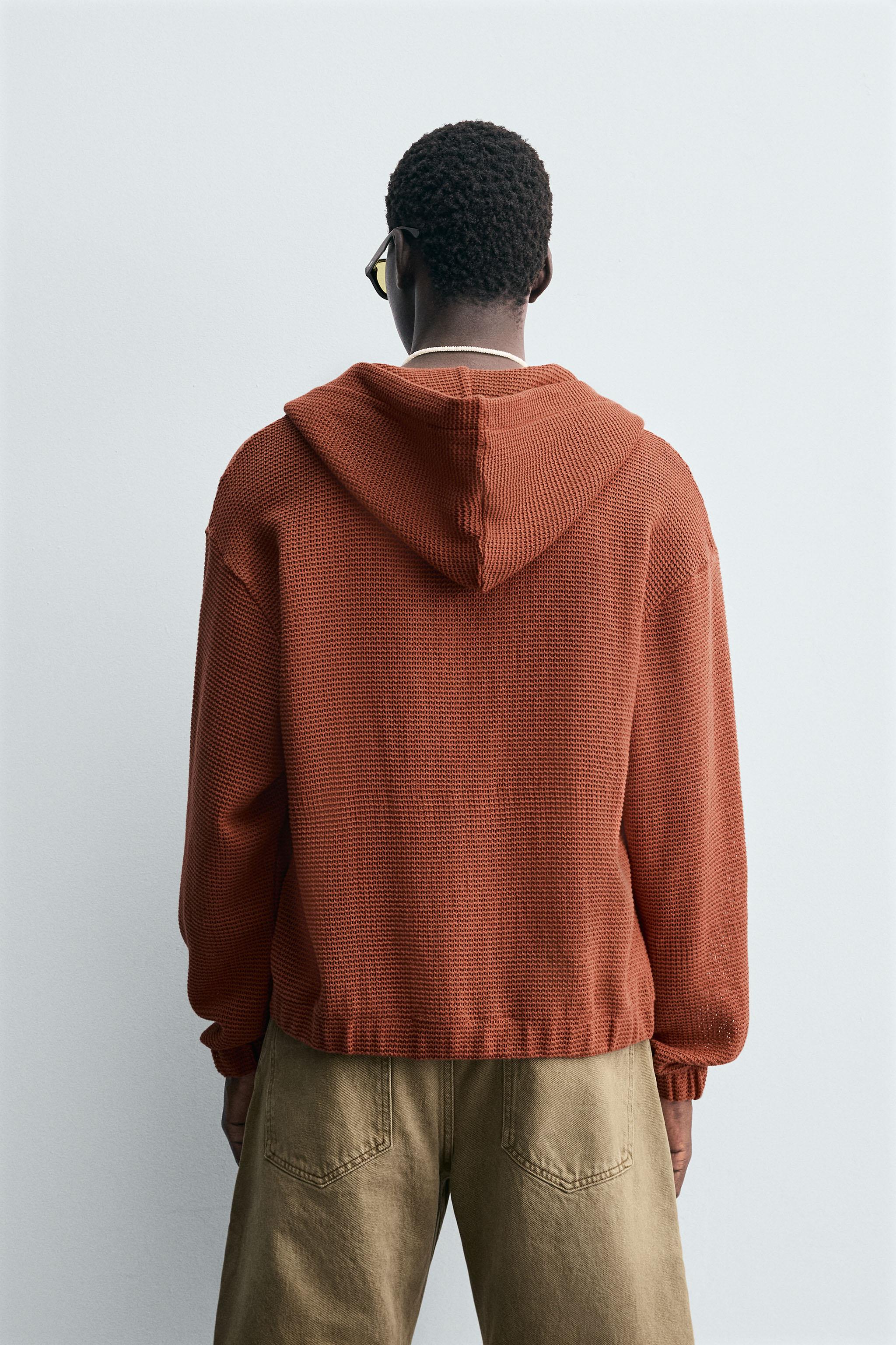 OPEN WEAVE HOODED SWEATSHIRT