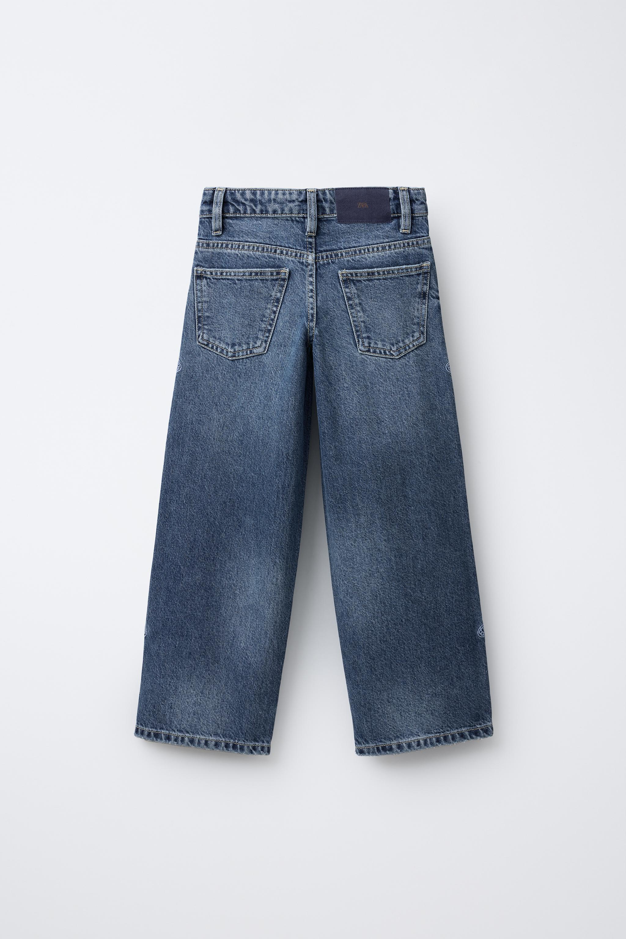 BUTTERFLY EMBROIDERED WIDE LEG JEANS