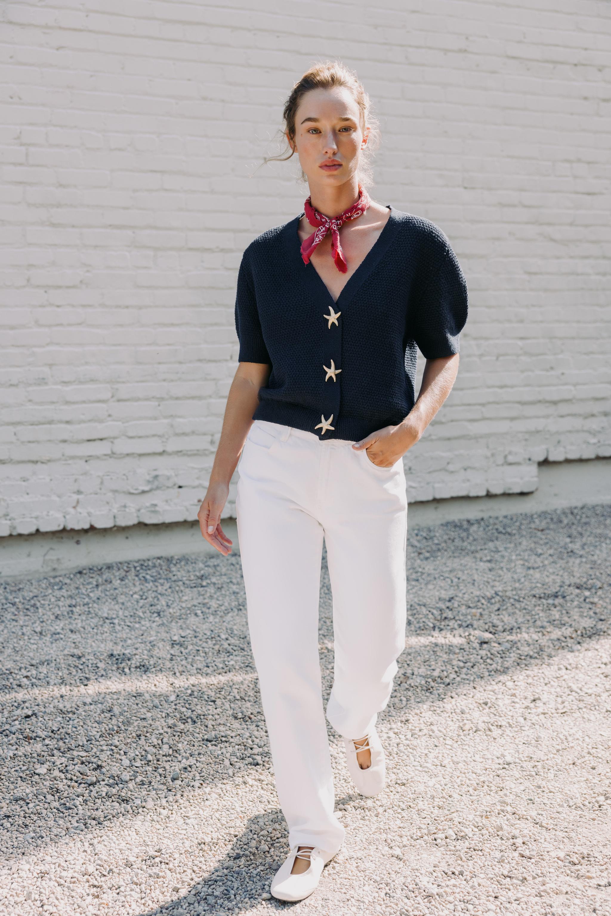 STAR BUTTON TEXTURED KNIT CARDIGAN