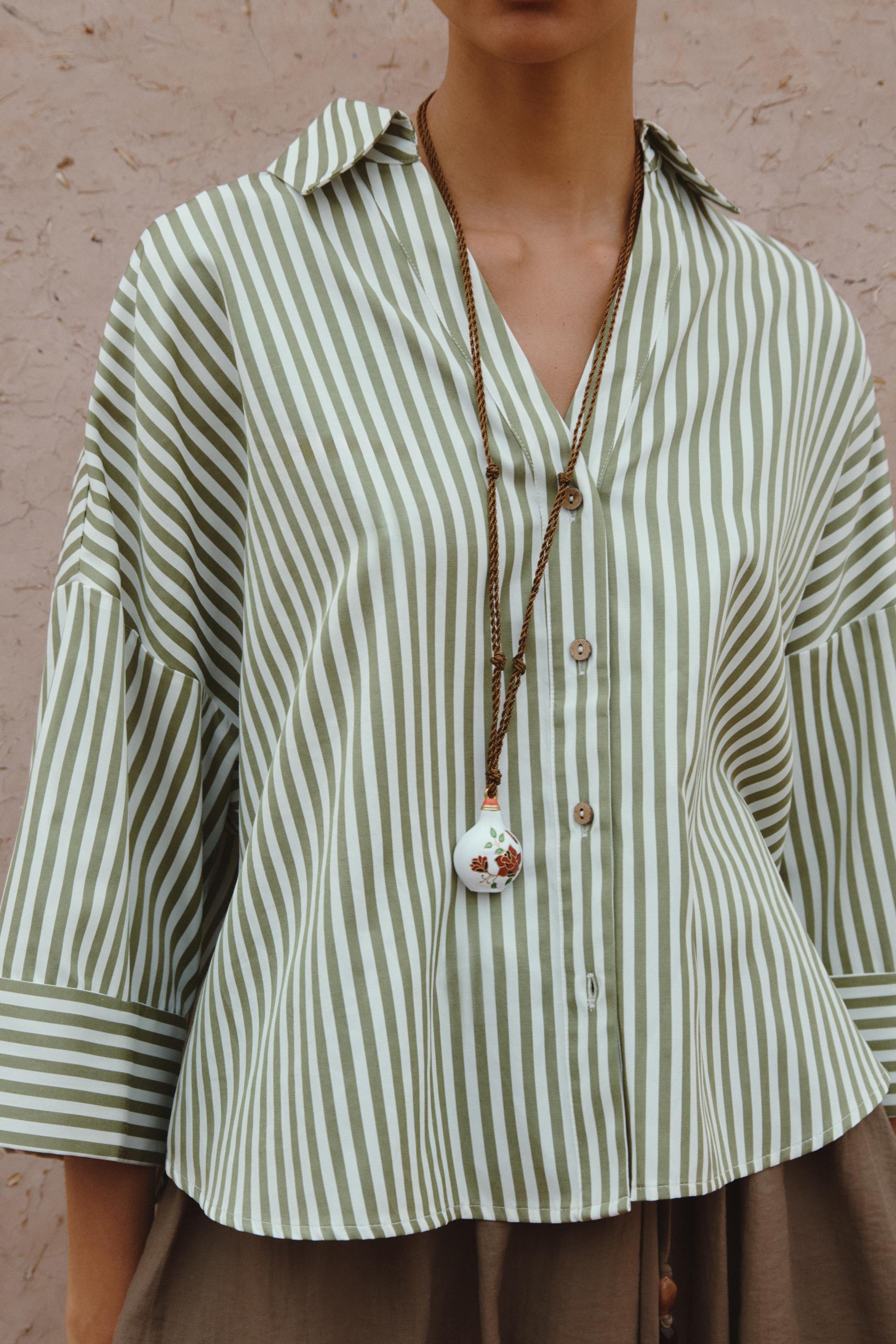 STRIPED SHIRT WITH CUFFED SLEEVES