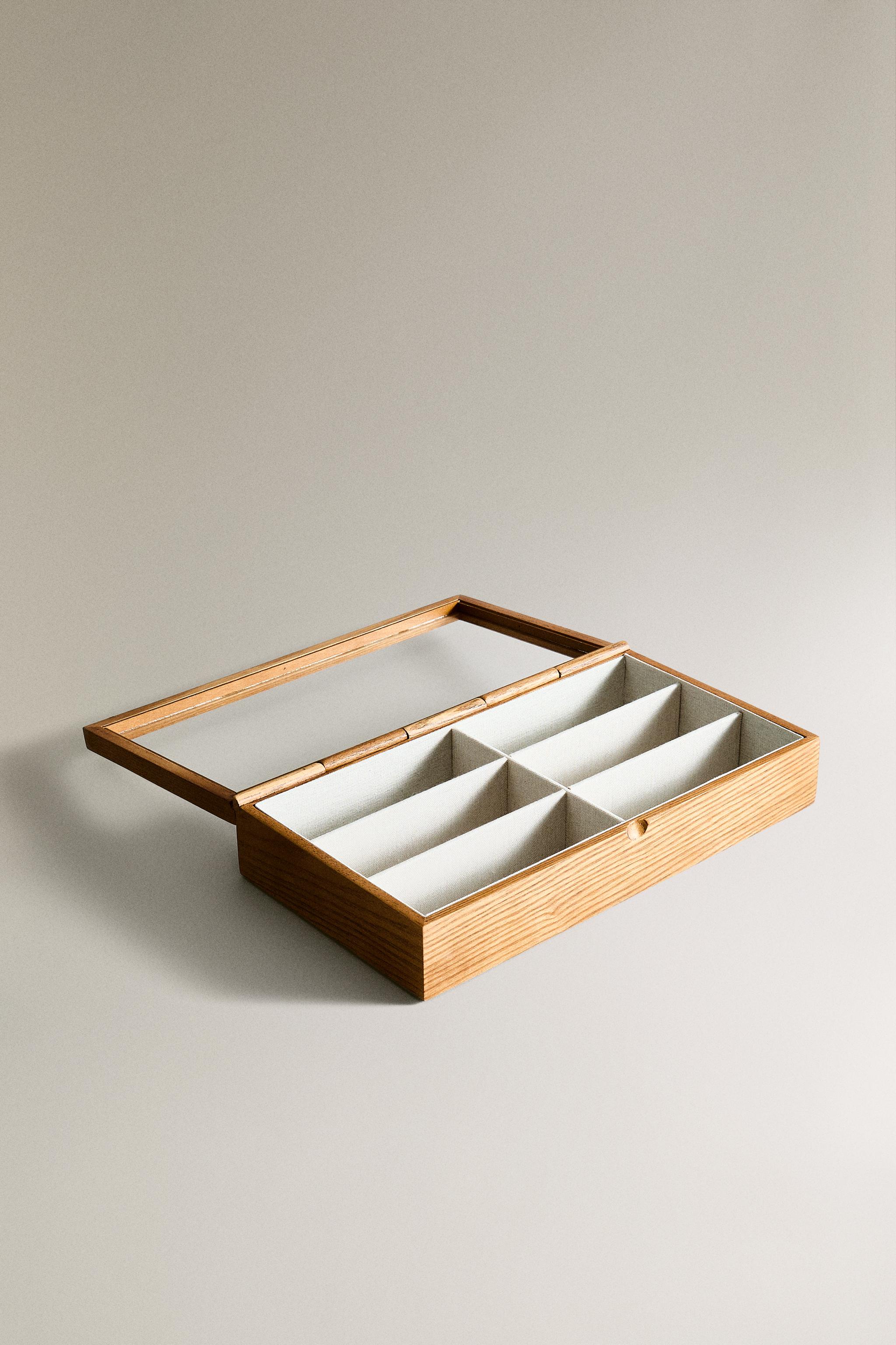 WOODEN JEWELRY AND GLASSES STORAGE BOX