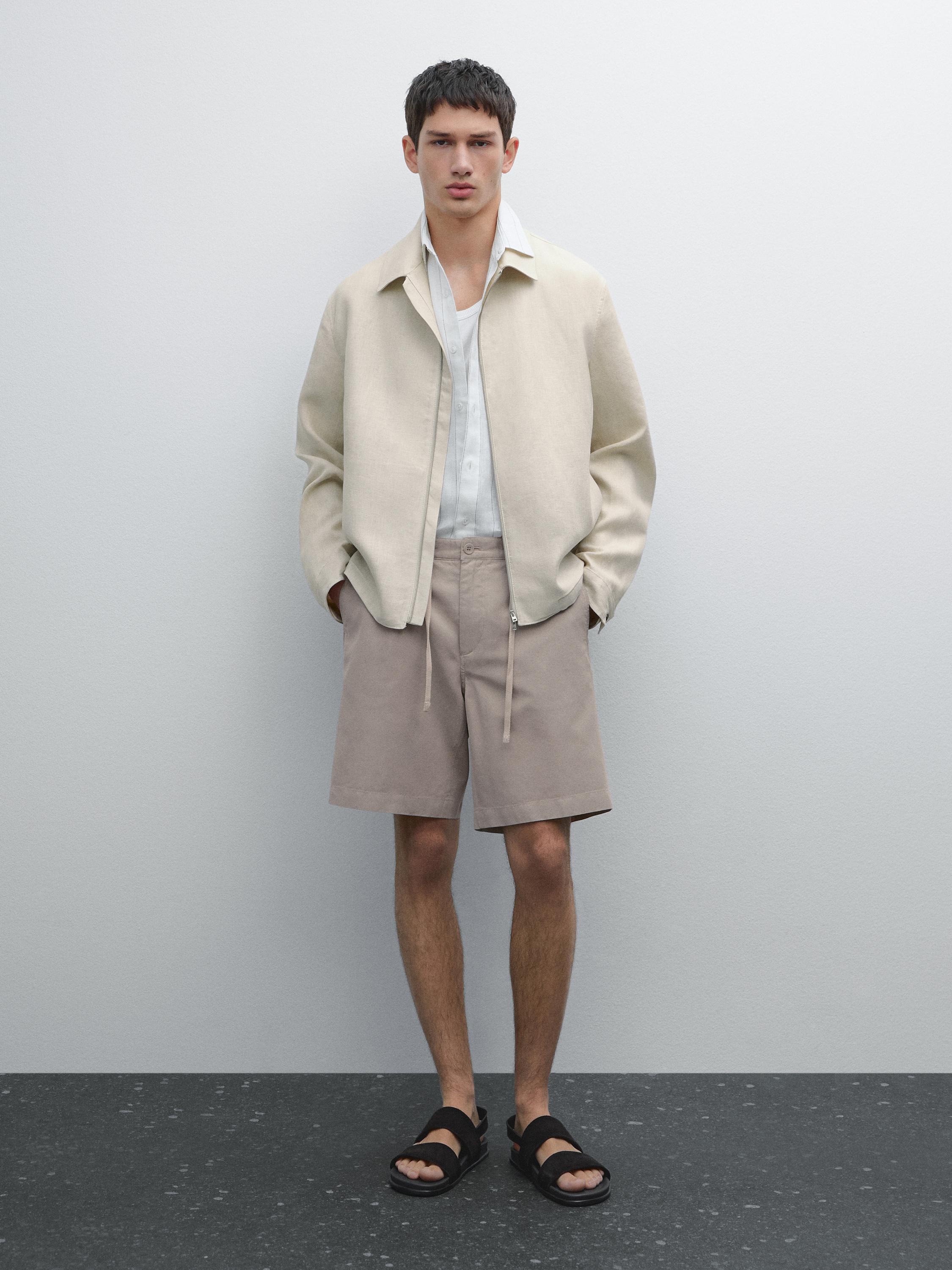 Cotton blend semi-jogger Bermuda shorts