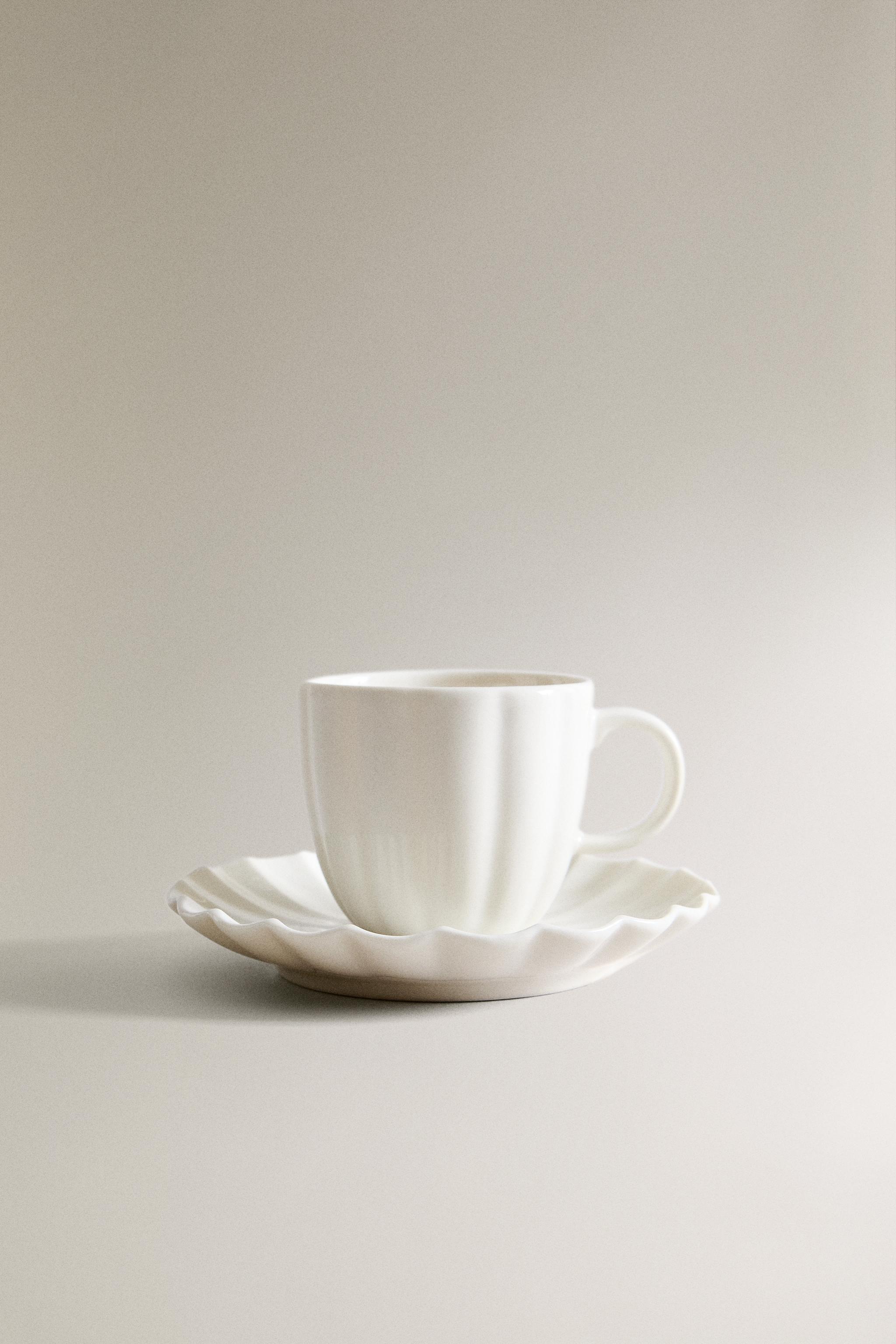 SCALLOPED PORCELAIN MUG AND SAUCER