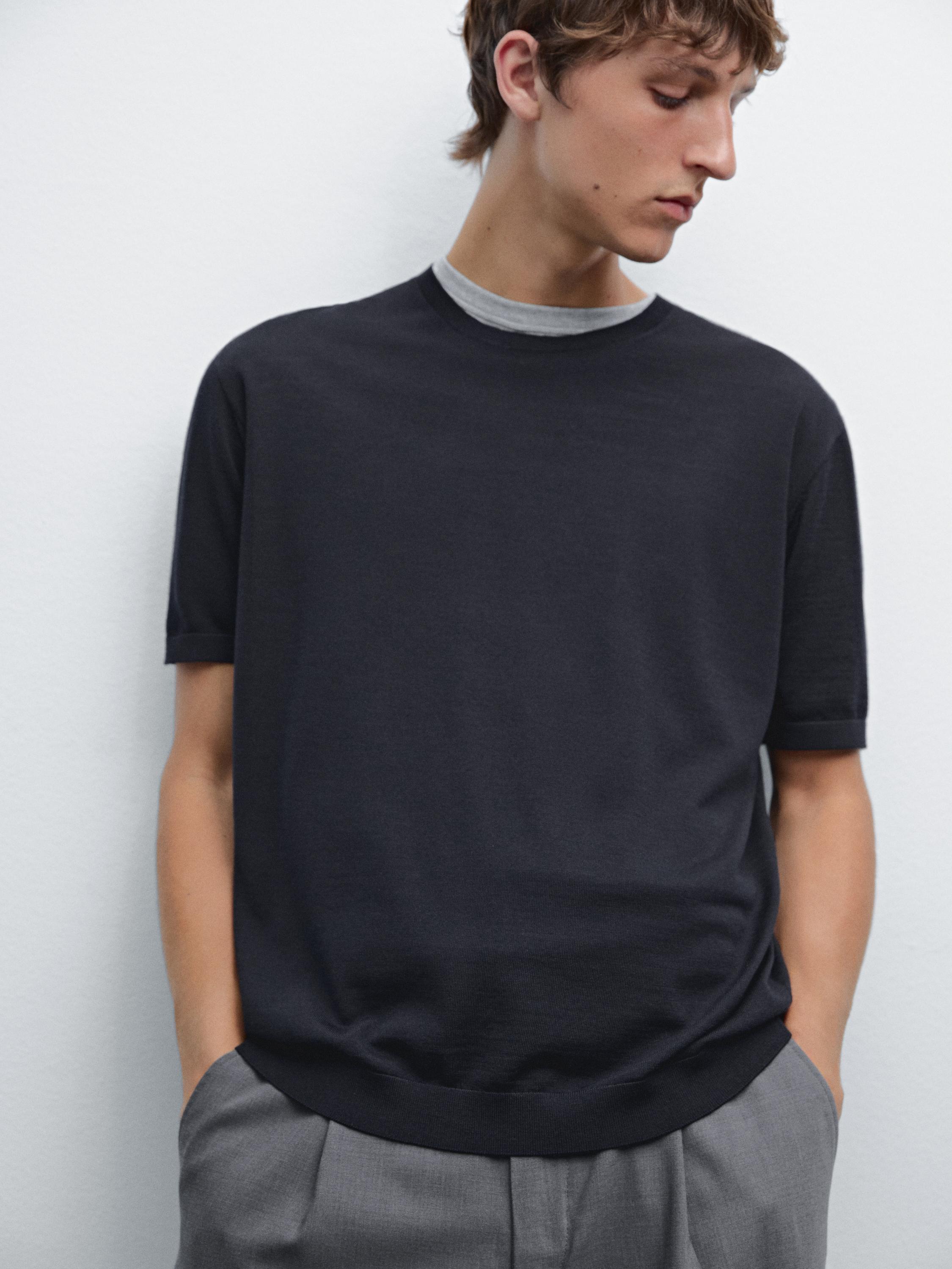 Short sleeve knit wool blend T-shirt