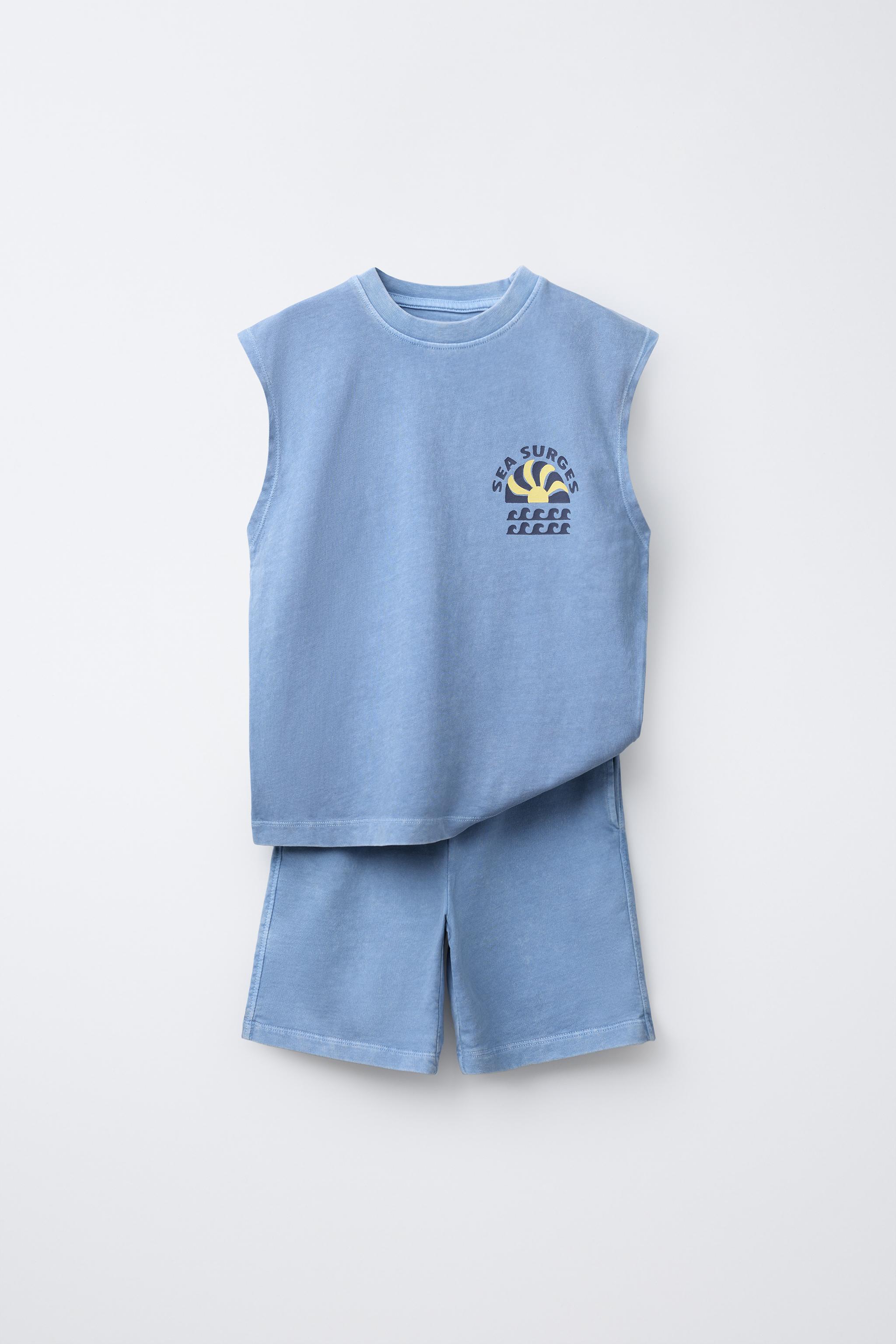 GARMENT DYE SLEEVELESS T-SHIRT AND BERMUDA SET