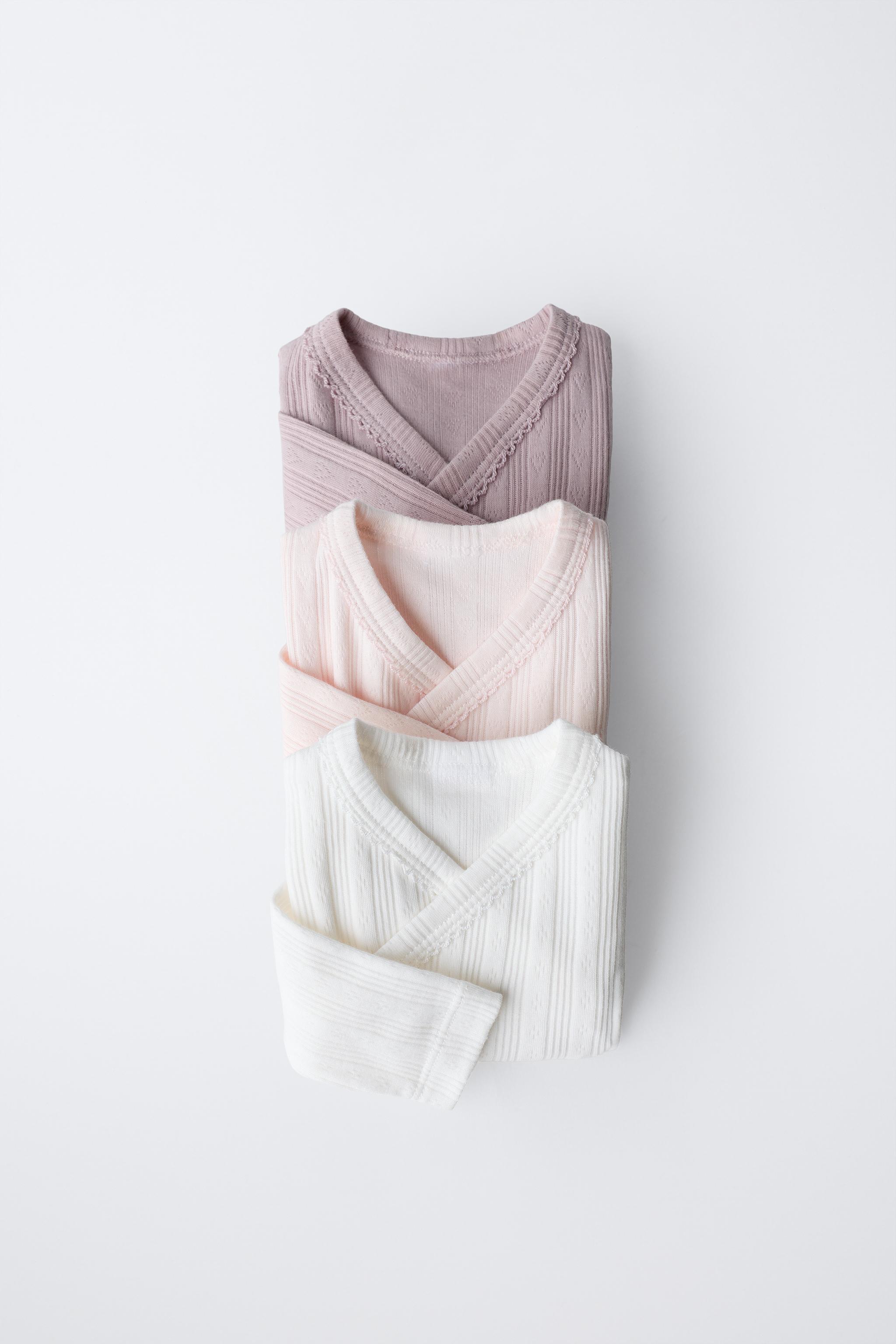 0-6 MONTHS/ THREE-PACK OF LONG SLEEVE BODYSUITS WITH KIMONO COLLAR