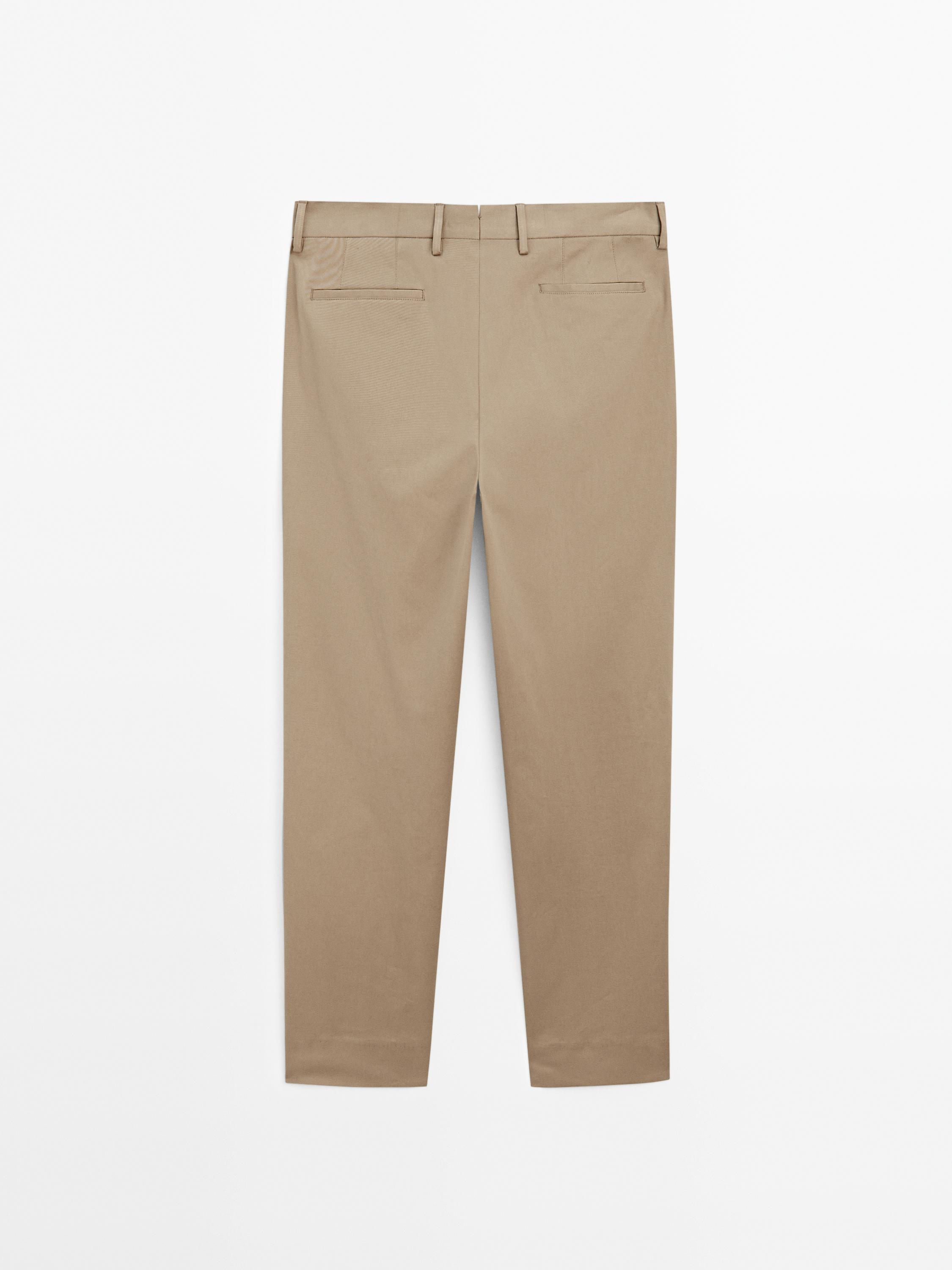 Cotton blend slim fit trousers