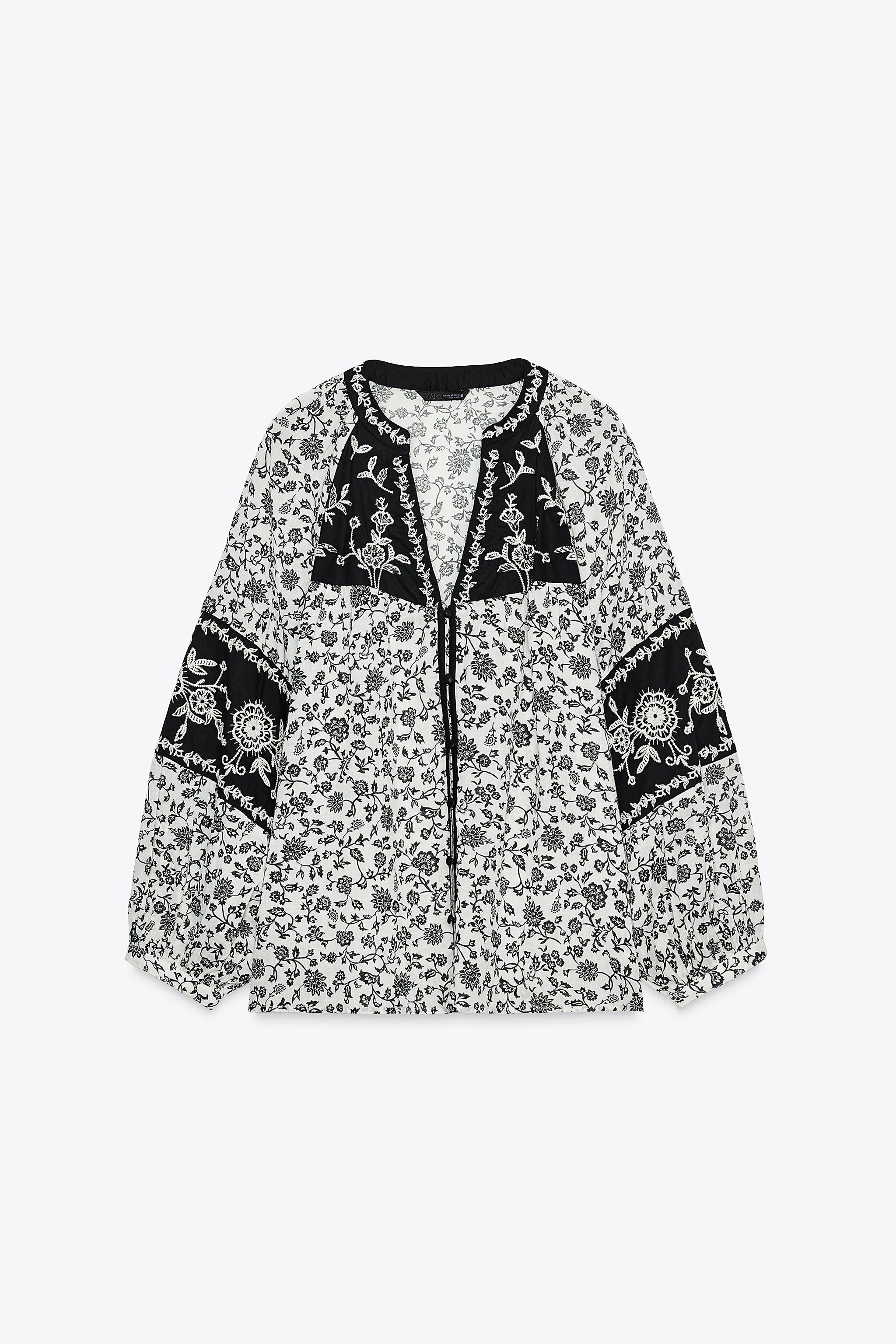 FLORAL PRINT BEADED EMBROIDERY BLOUSE