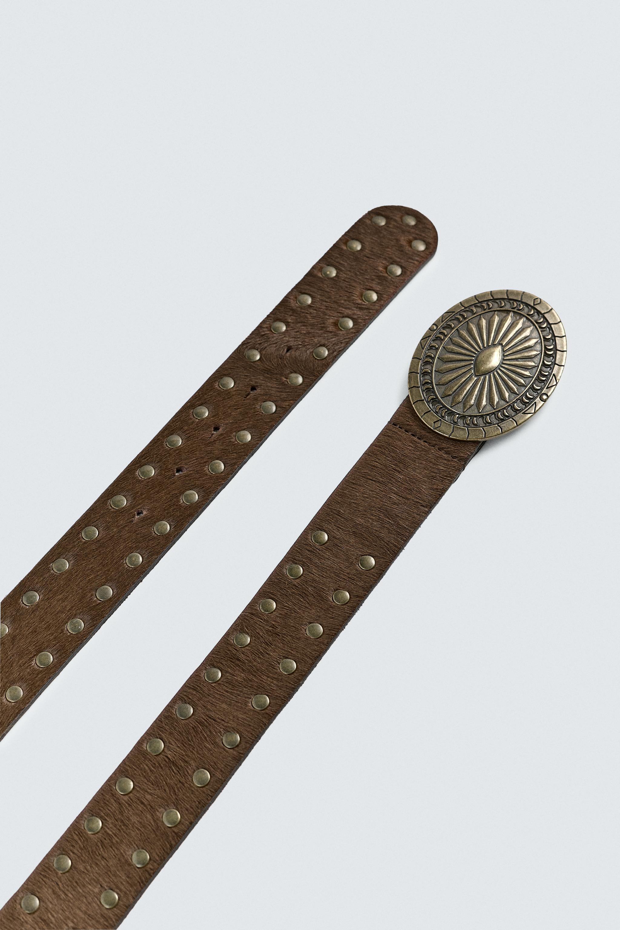 HAIR-ON LEATHER STUDDED BELT