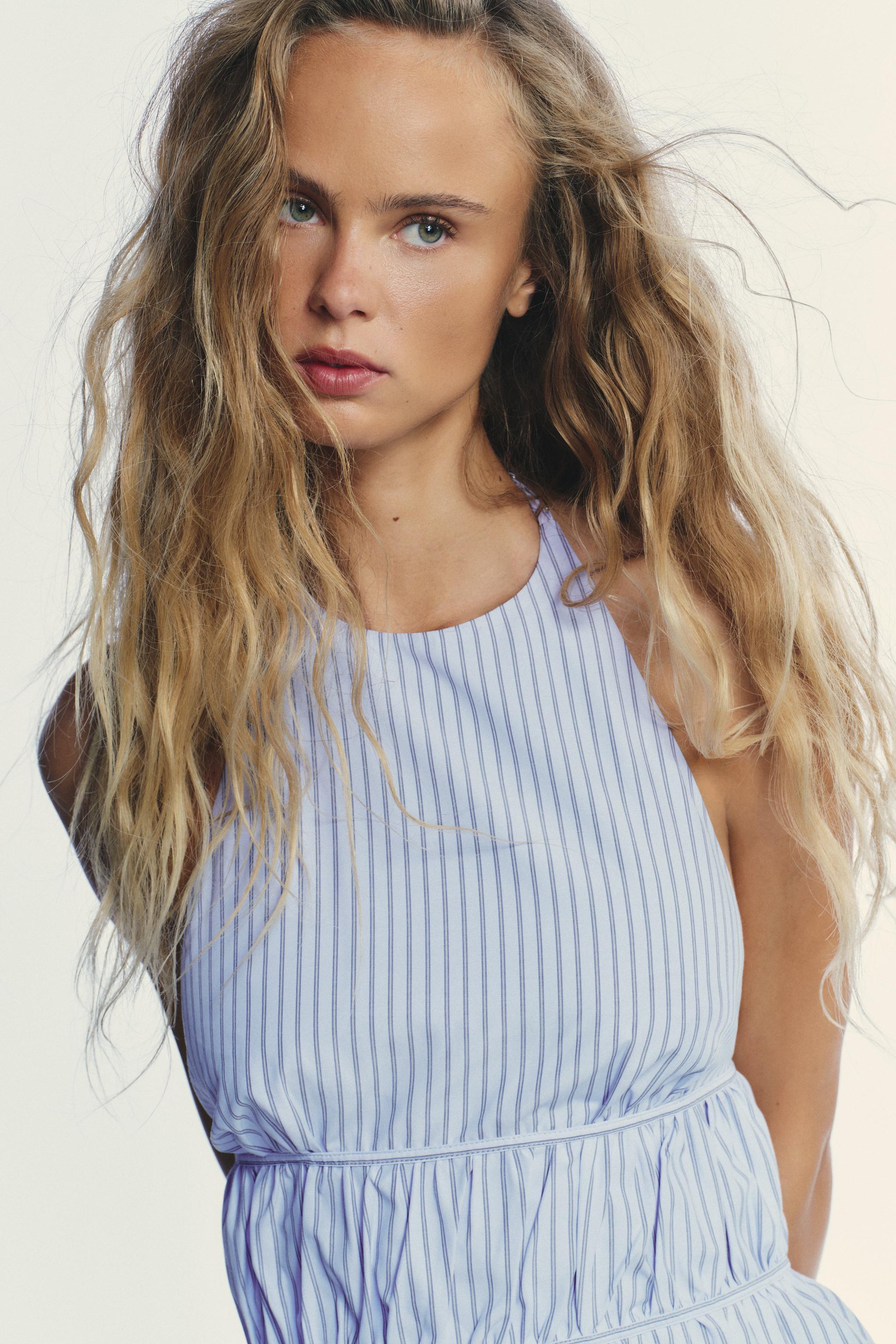 STRIPED POPLIN HALTER TOP