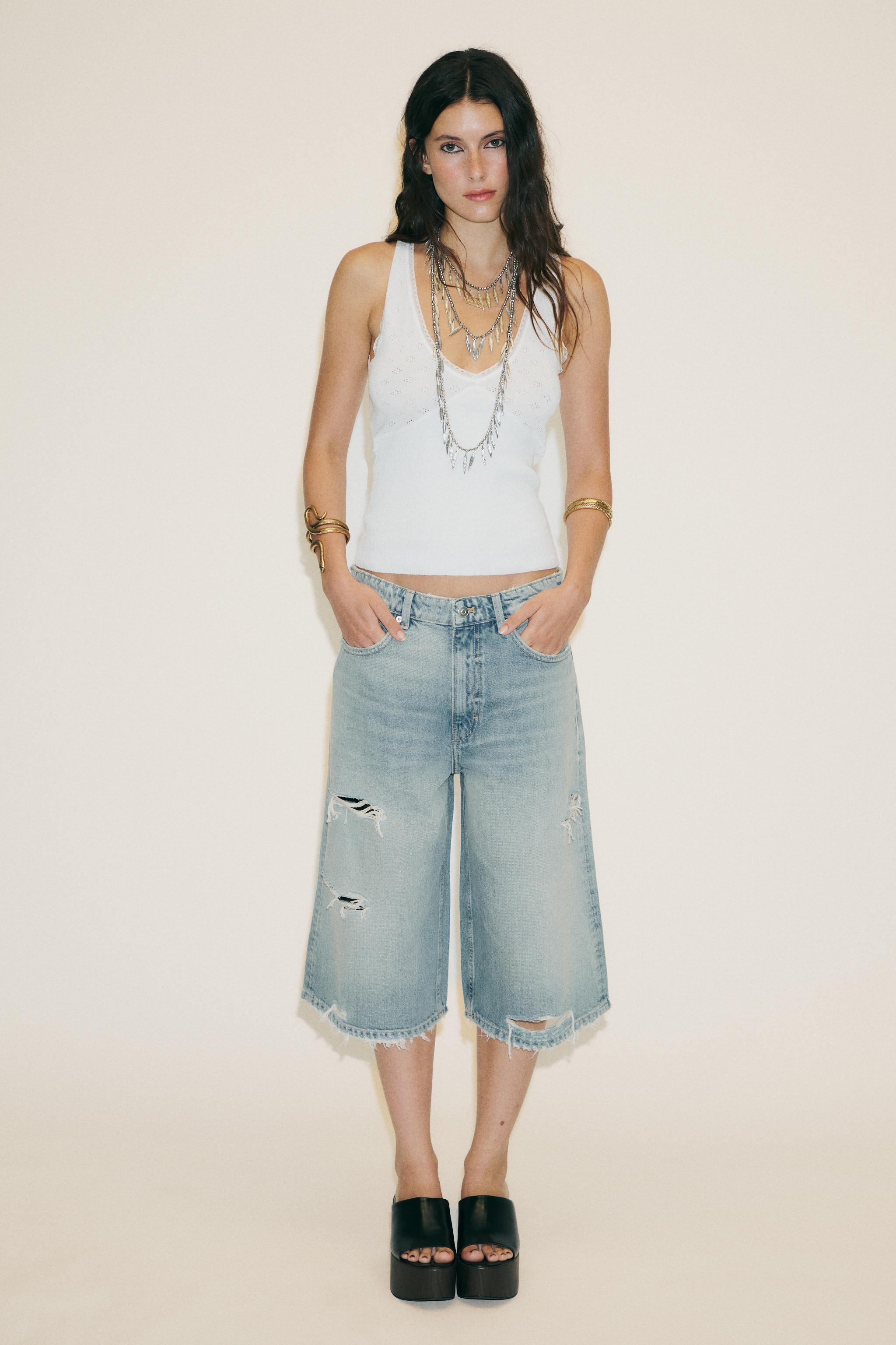 RIPPED TRF BAGGY DENIM JORTS
