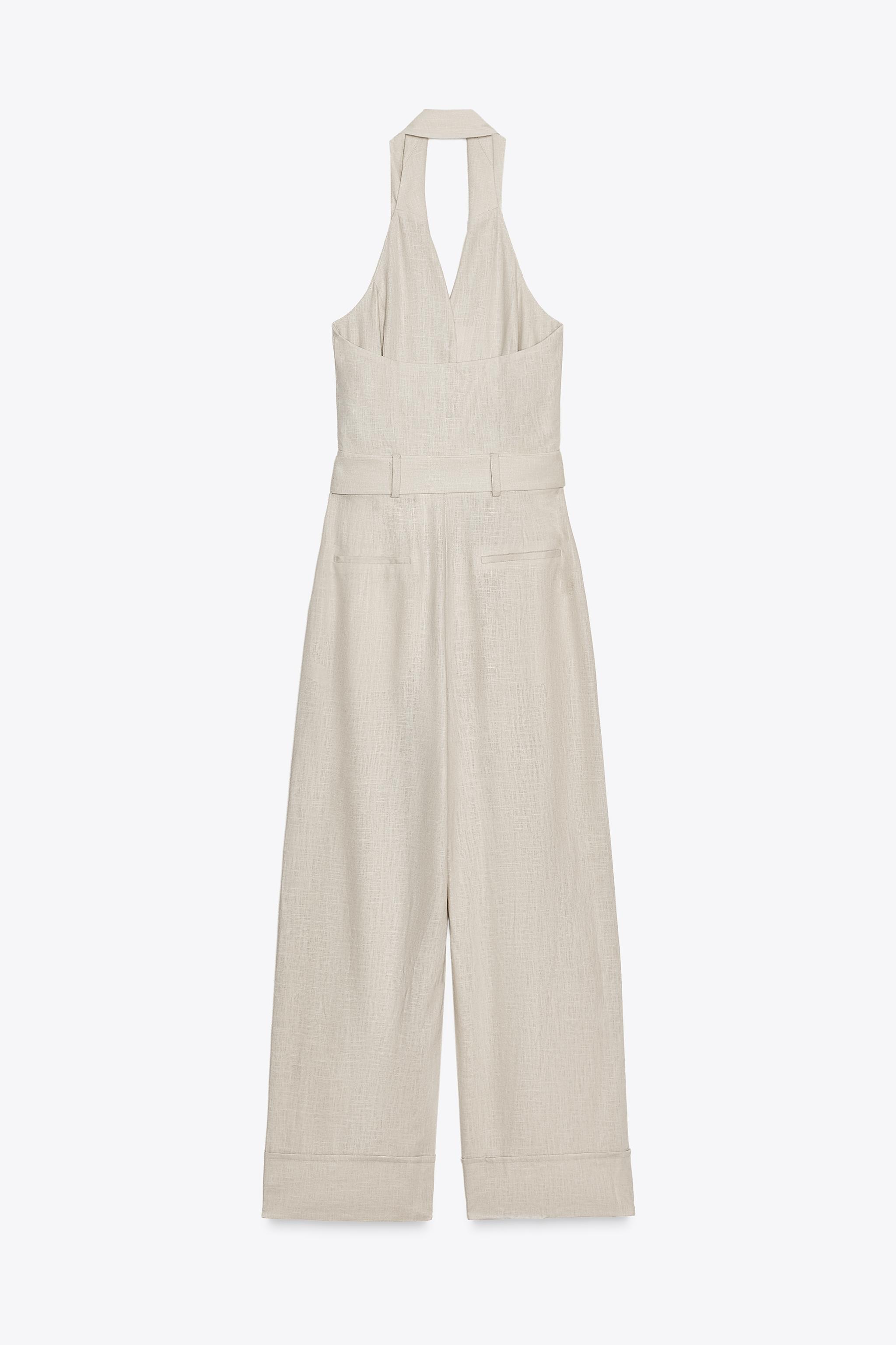 HALTER LINEN BELTED JUMPSUIT