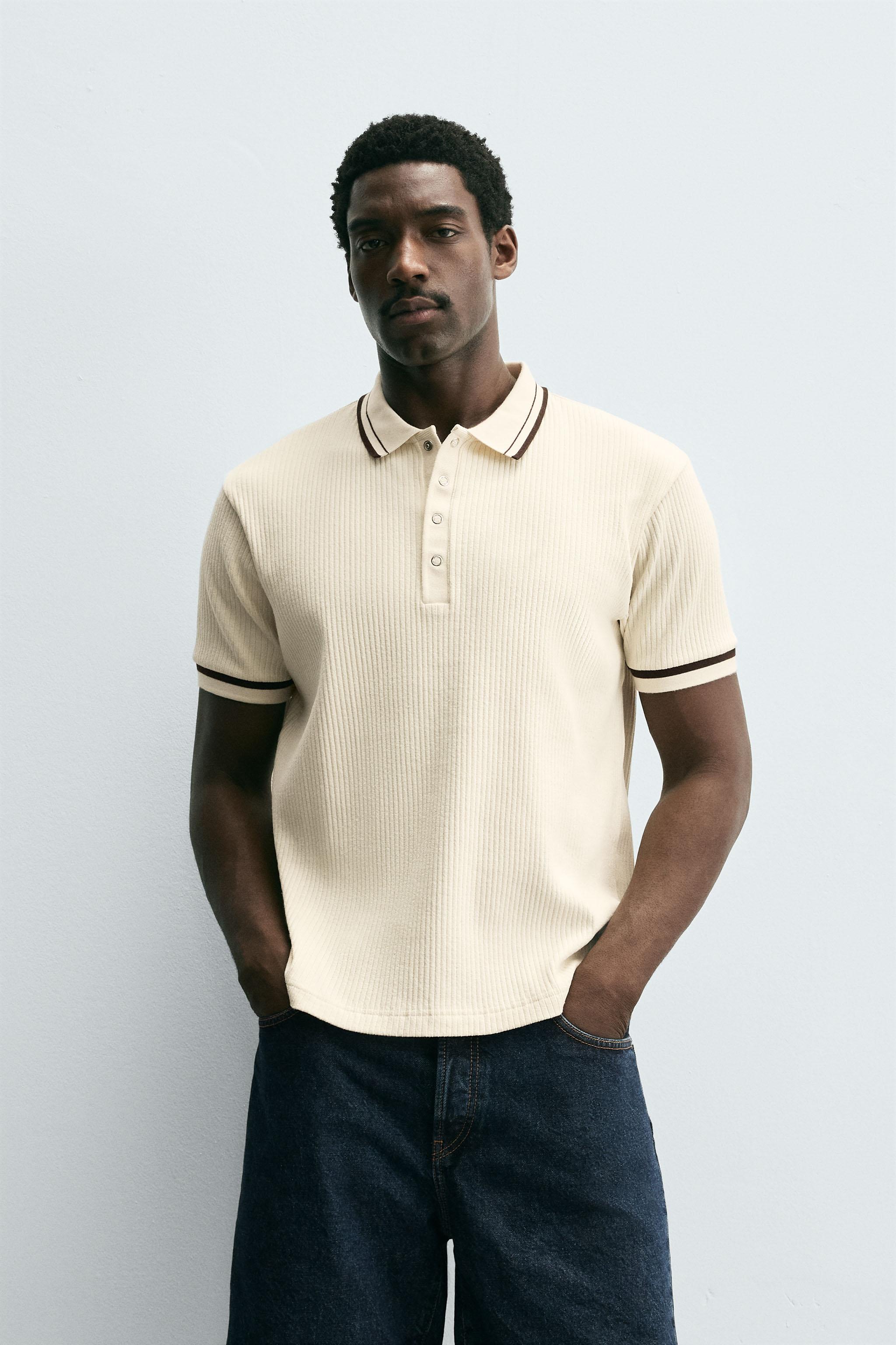 CONTRAST RIBBED POLO SHIRT