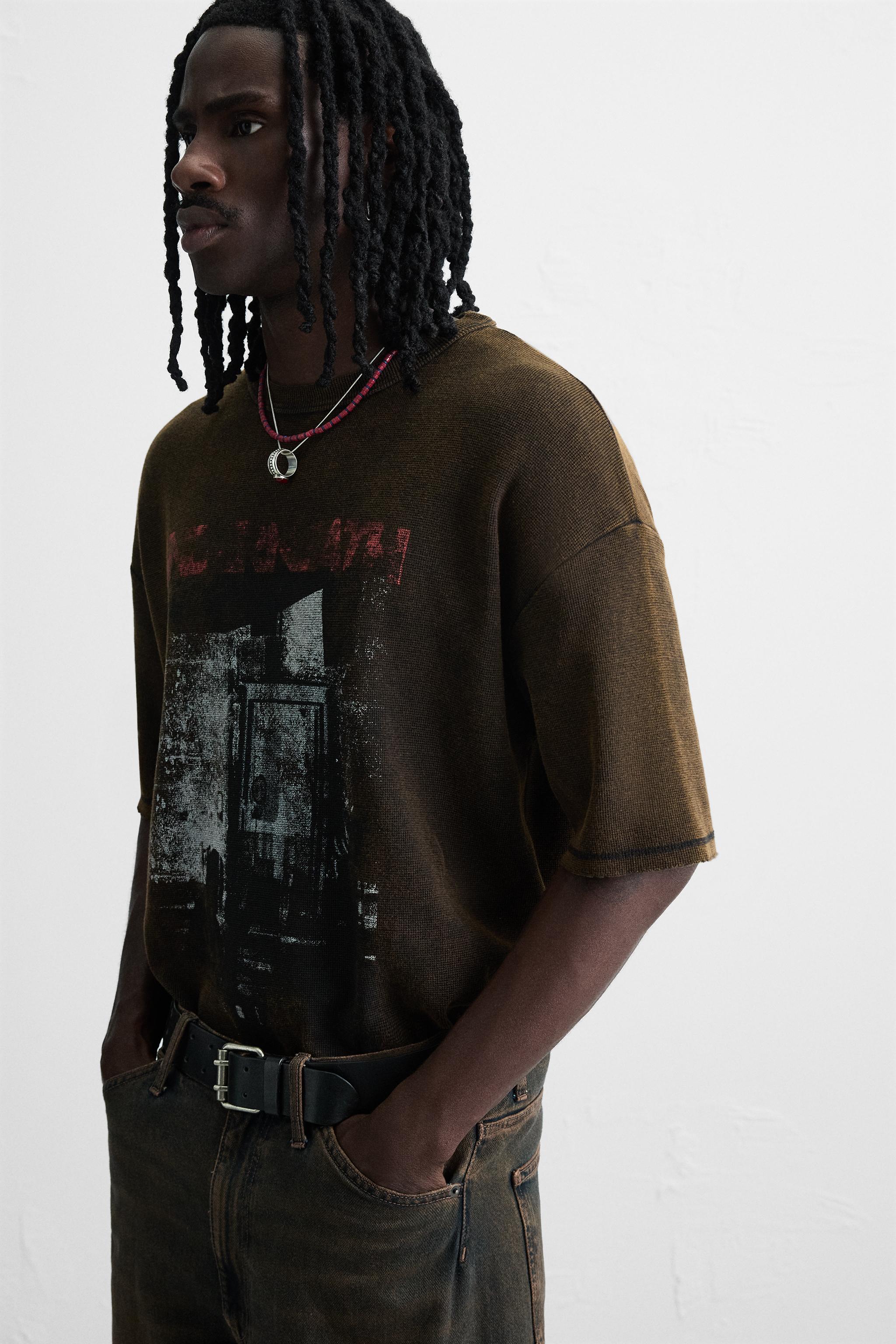 WASHED PRINT KNIT T-SHIRT