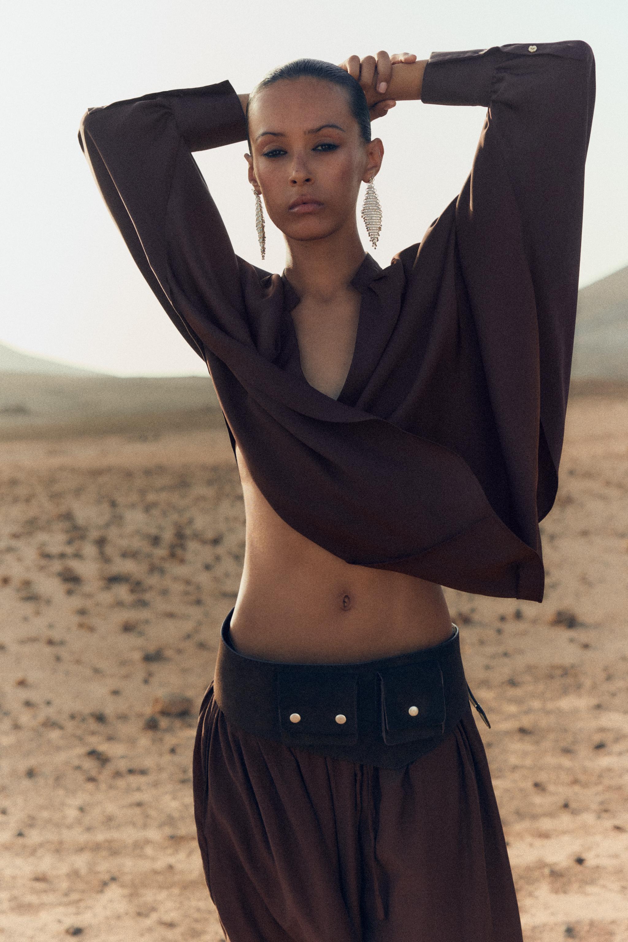 SATIN EFFECT CAPE SLEEVE BLOUSE