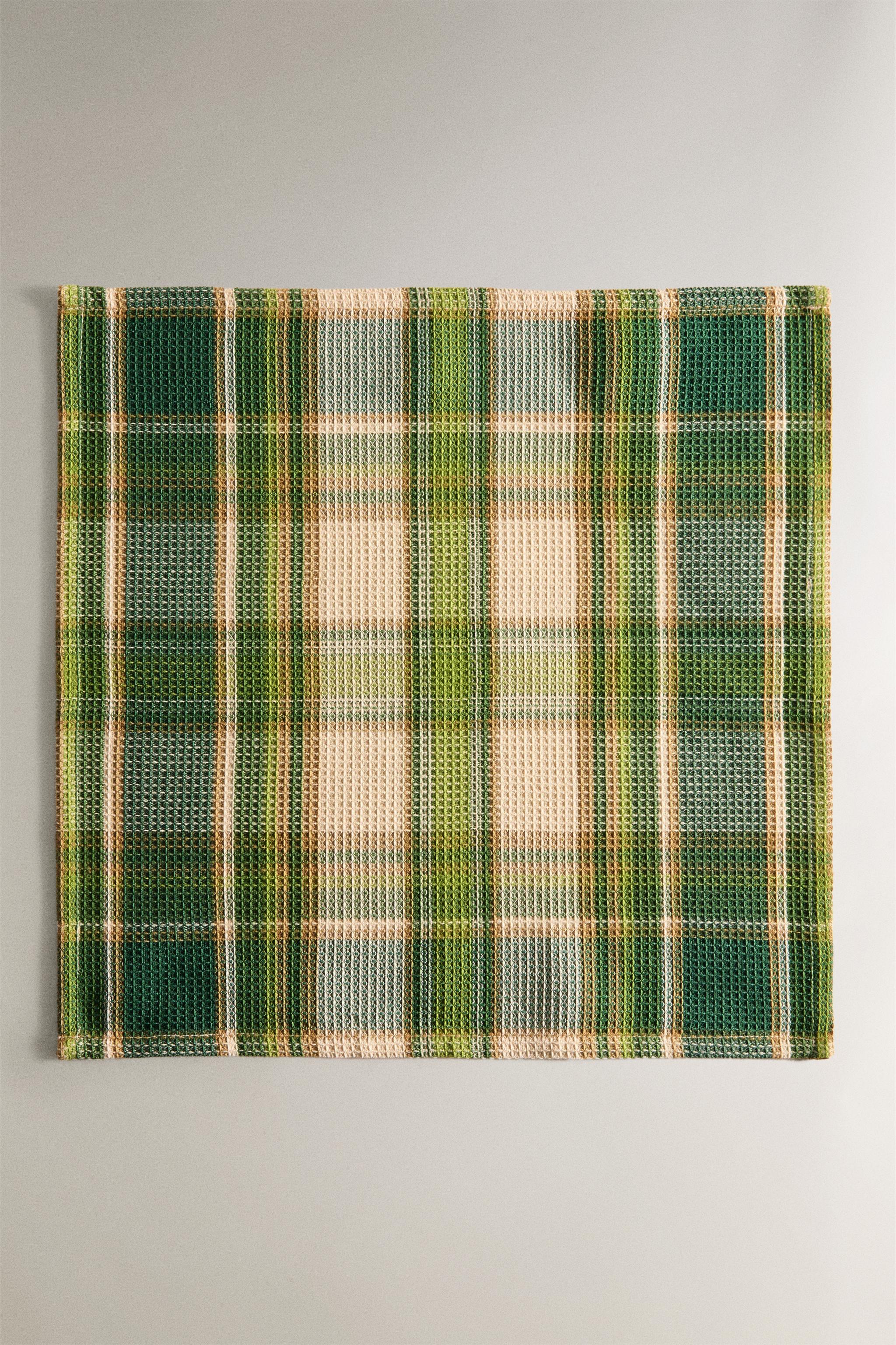 SET OF CHECK WAFFLE-KNIT KITCHEN TOWELS (SET OF 3)