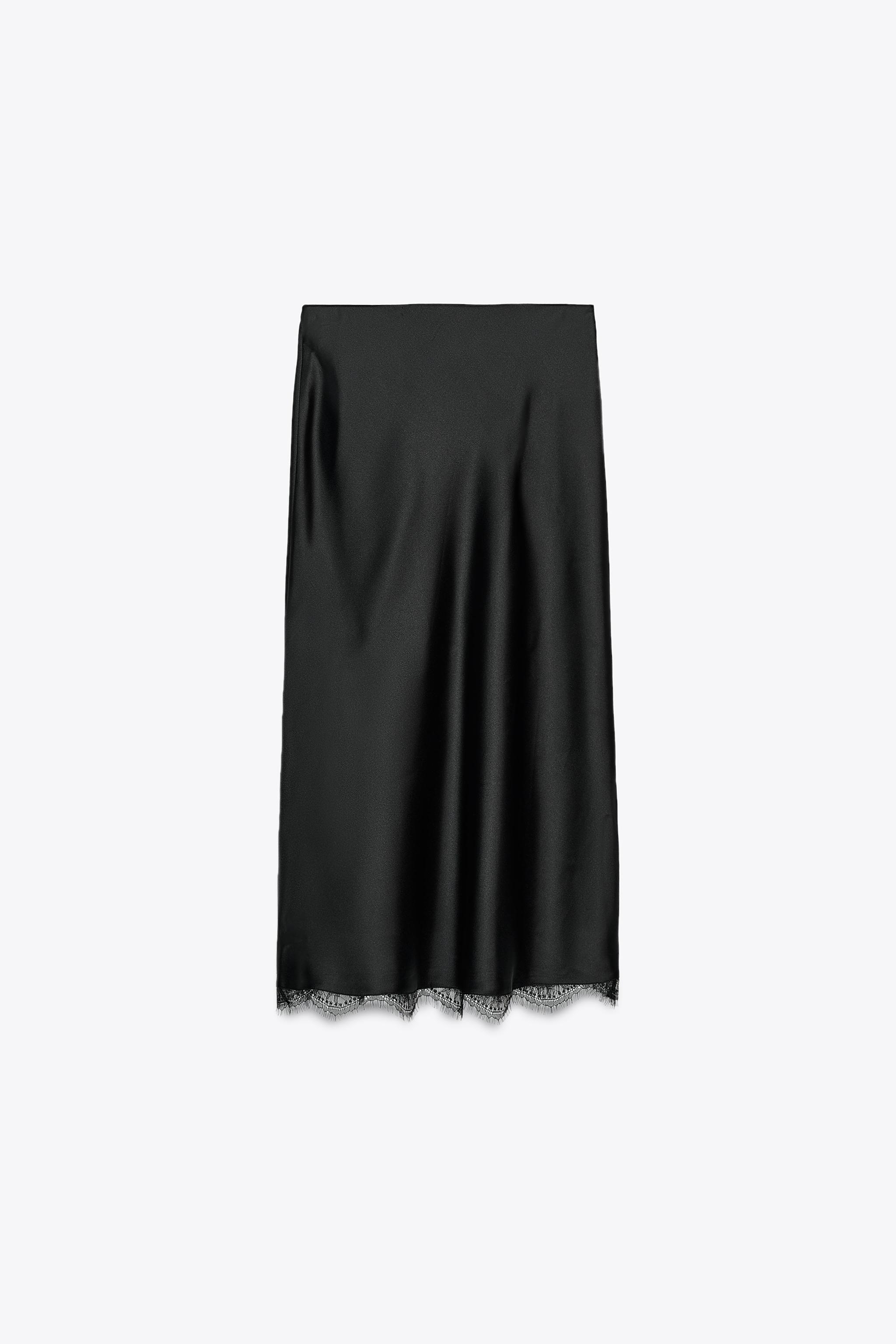 SATIN MIDI LACE SKIRT
