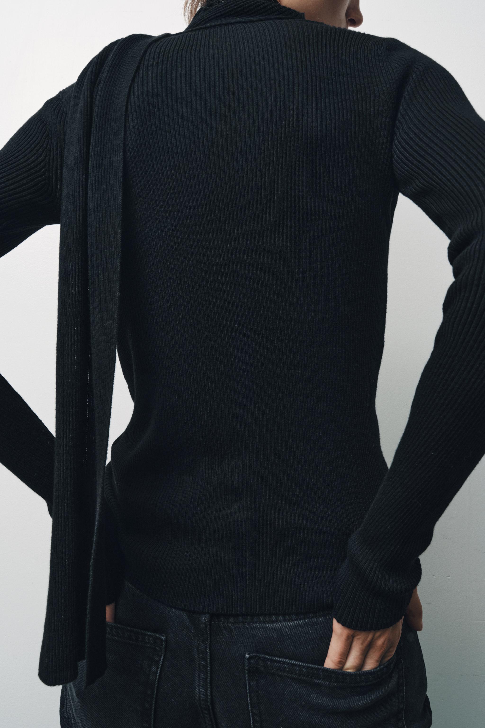 RIBBED KNIT CARDIGAN WITH SCARF