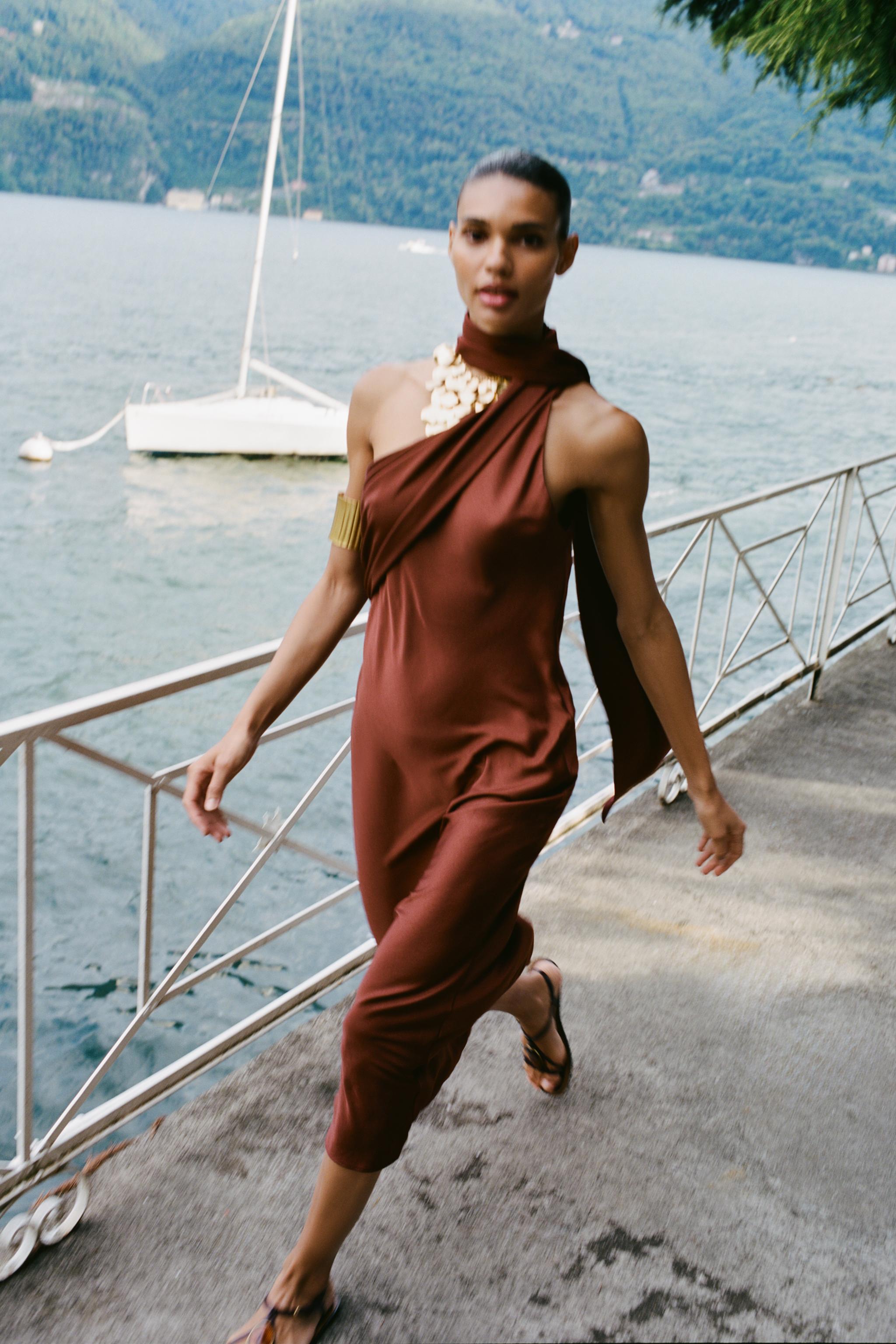 ASYMMETRIC SCARF MIDI DRESS