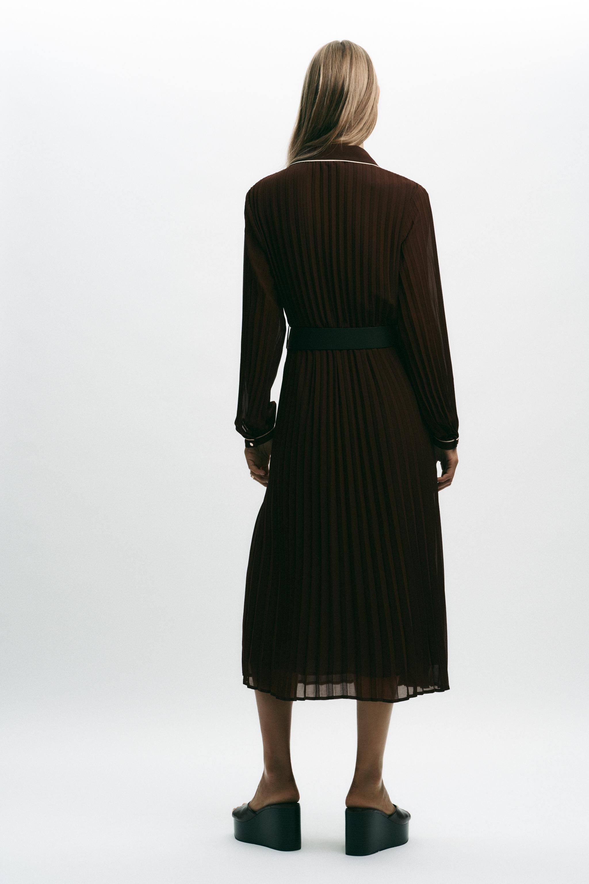 BELTED PLEATED MIDI DRESS