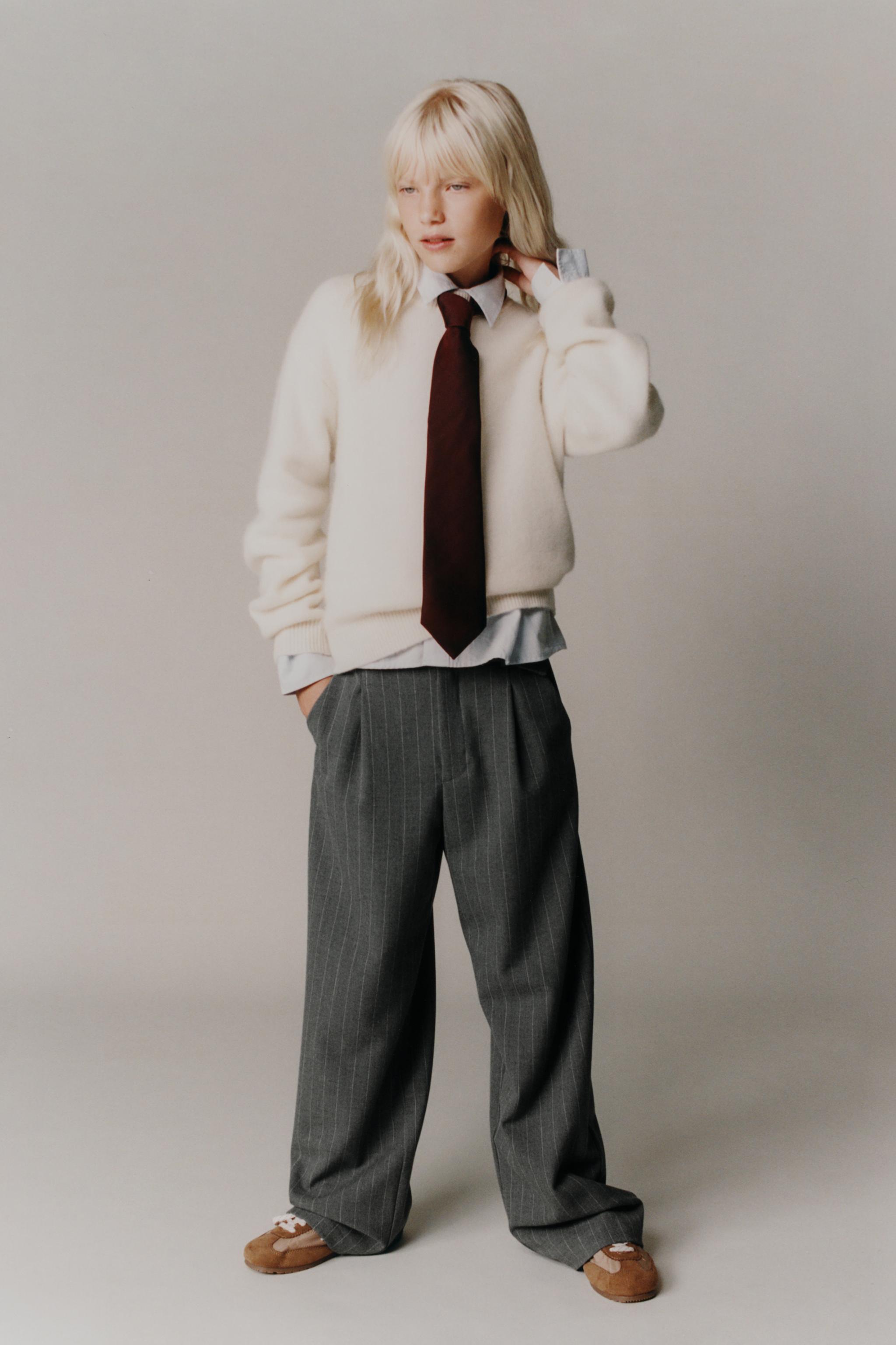 PINSTRIPE BELTED PANTS