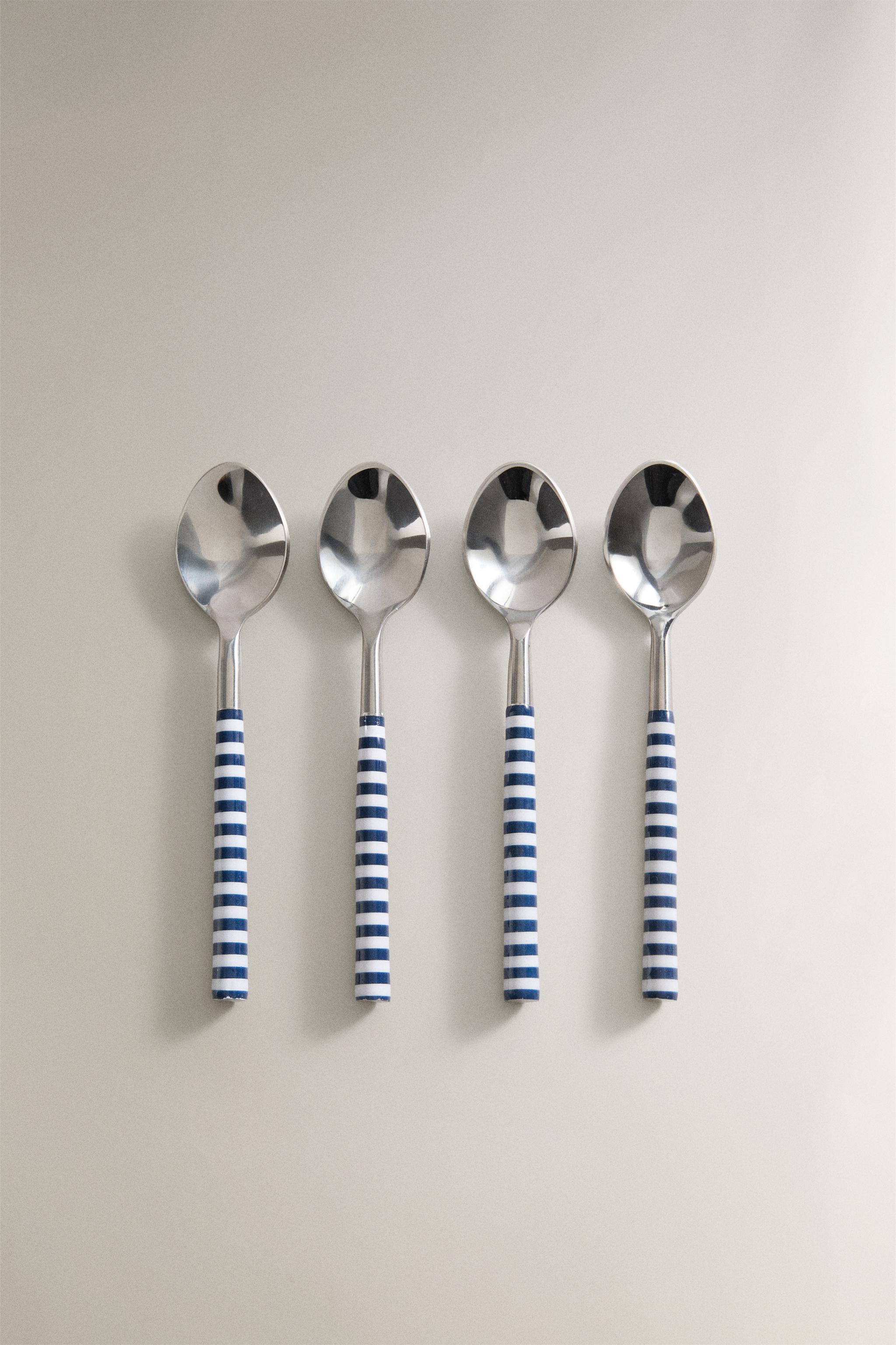SET OF DESSERT SPOONS WITH STRIPED HANDLES (SET OF 4)