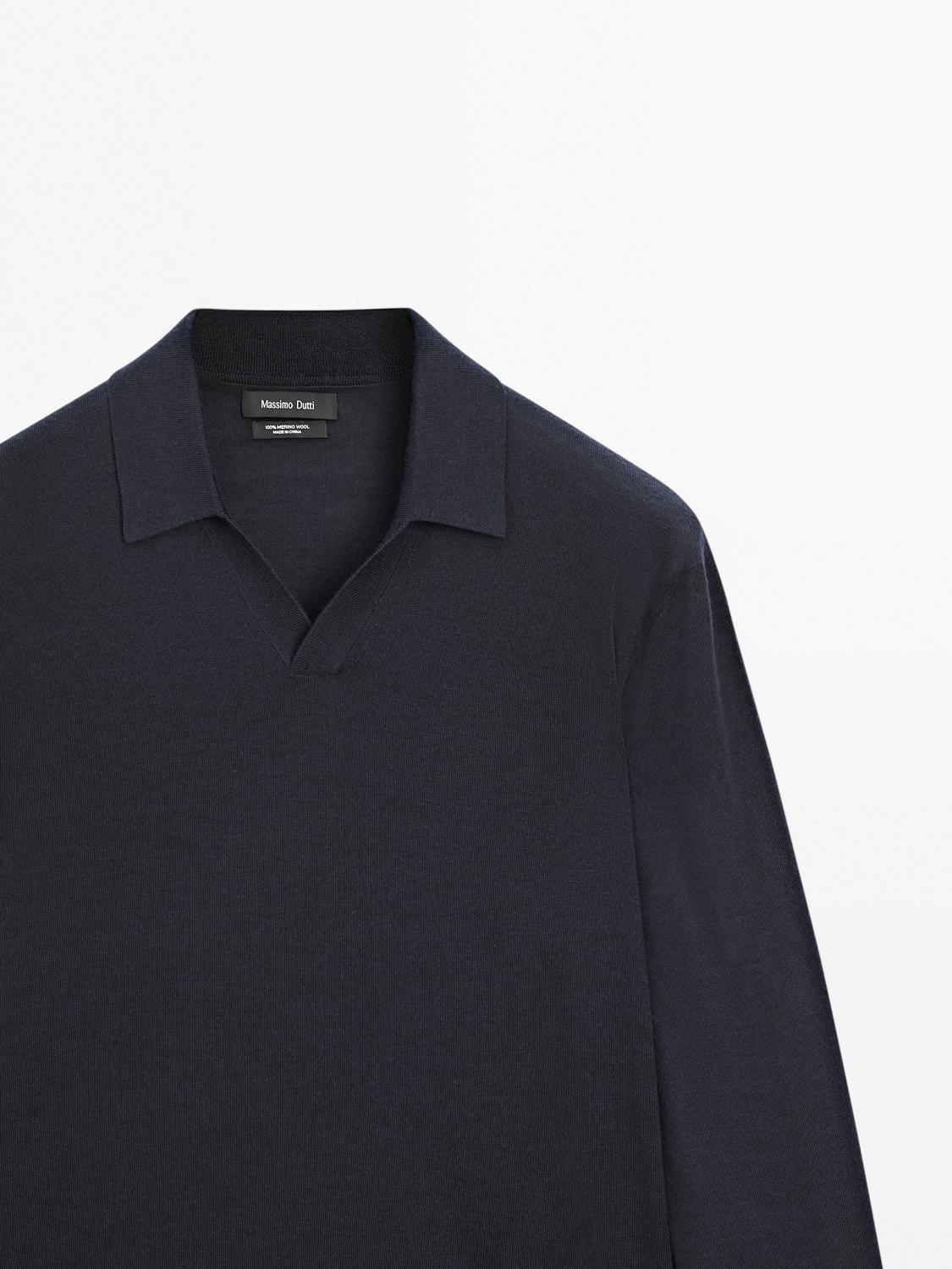 100% merino wool knit polo sweater