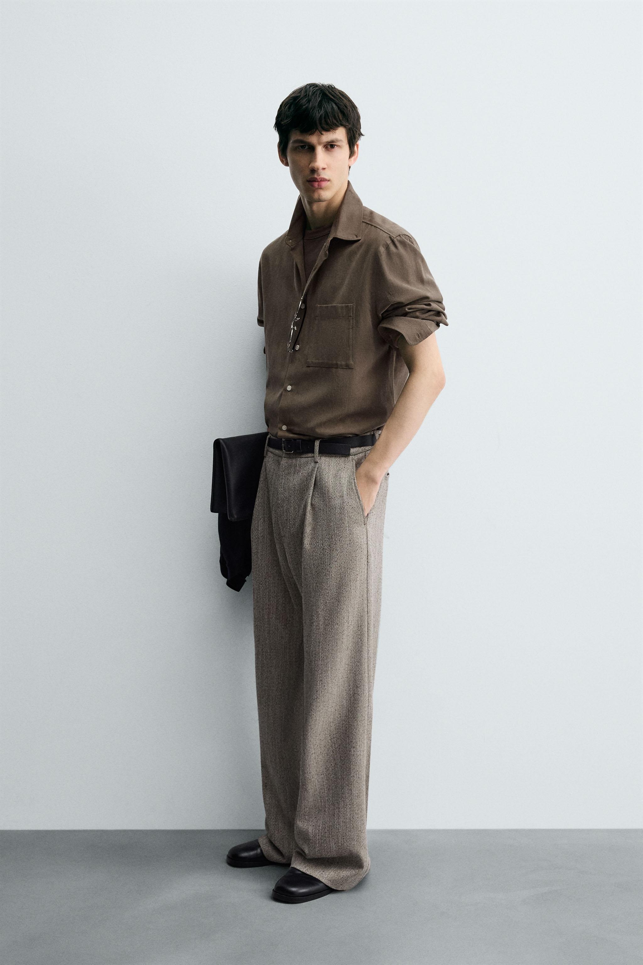 TEXTURED HERRINGBONE PANTS