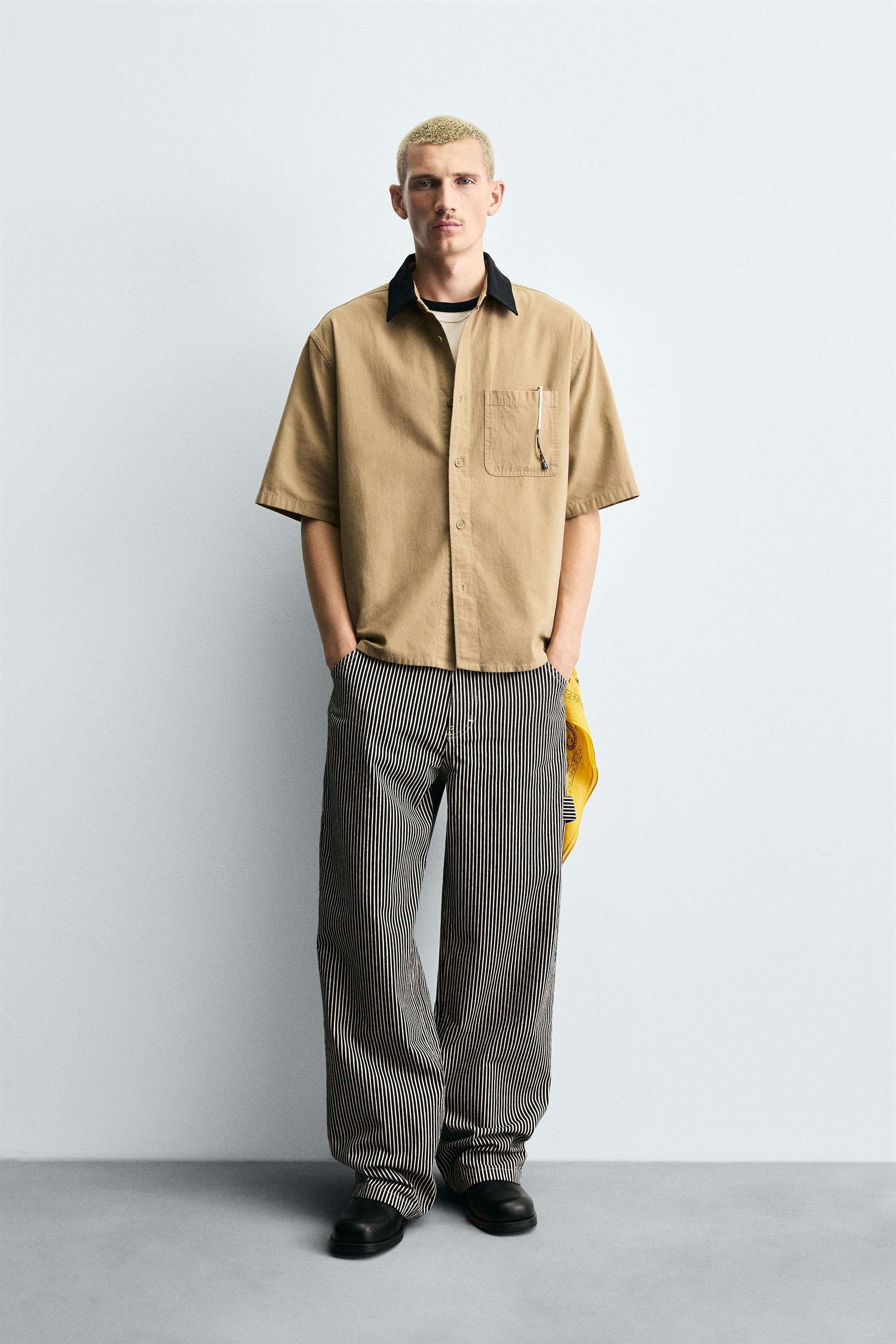 STRIPED BAGGY FIT CARPENTER PANTS