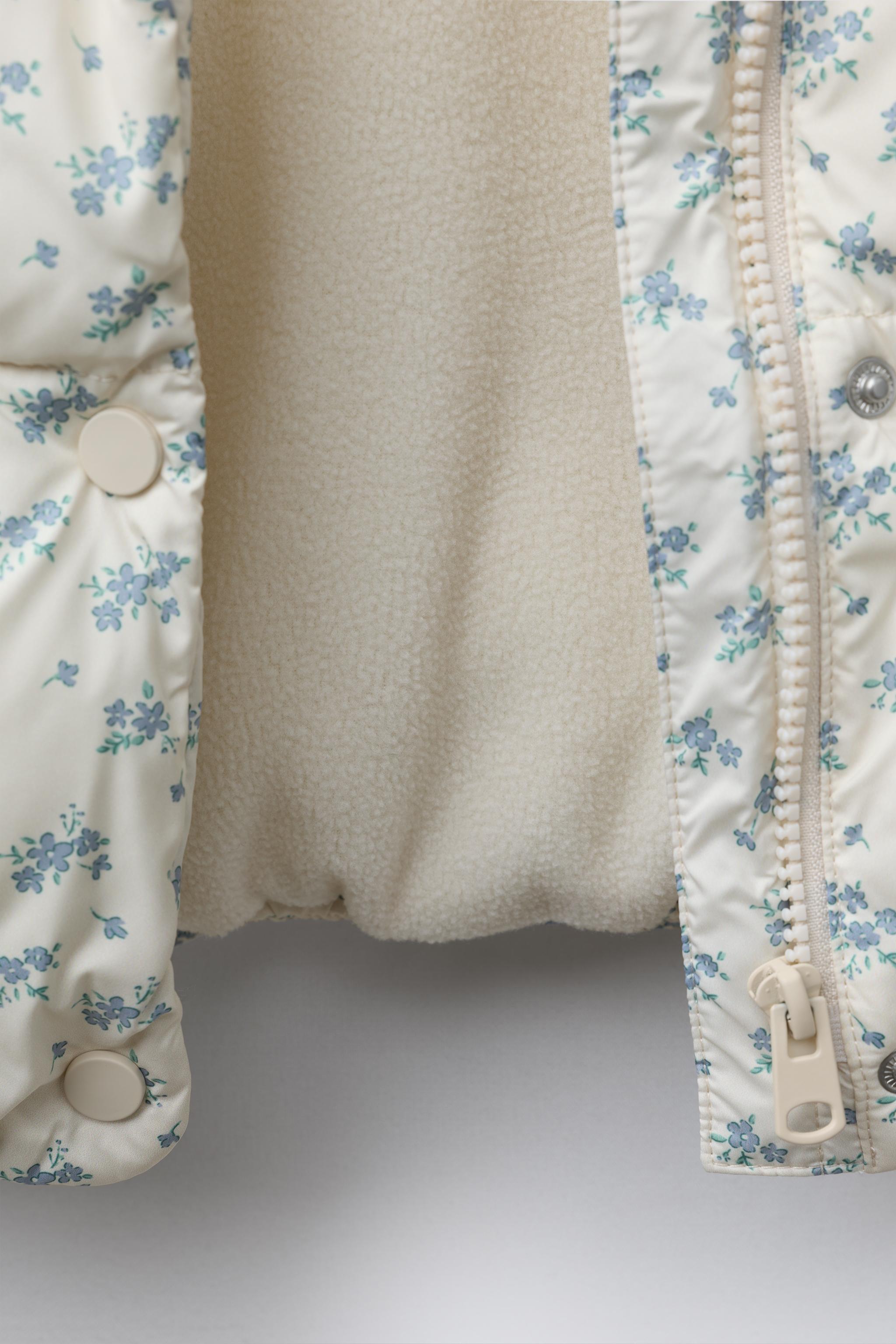 FLORAL PRINT FLEECE PUFFER JACKET