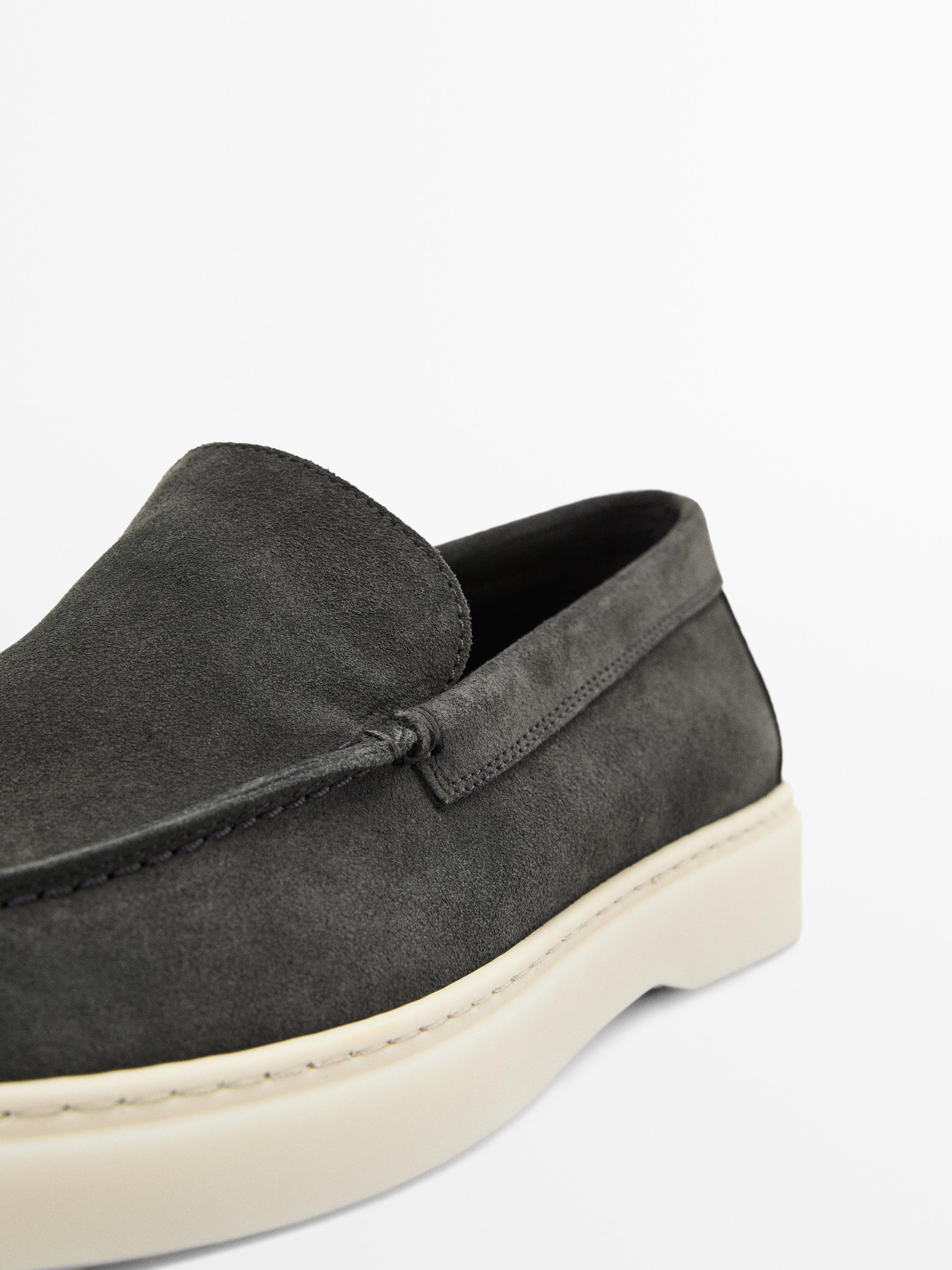 Navy blue split suede loafers